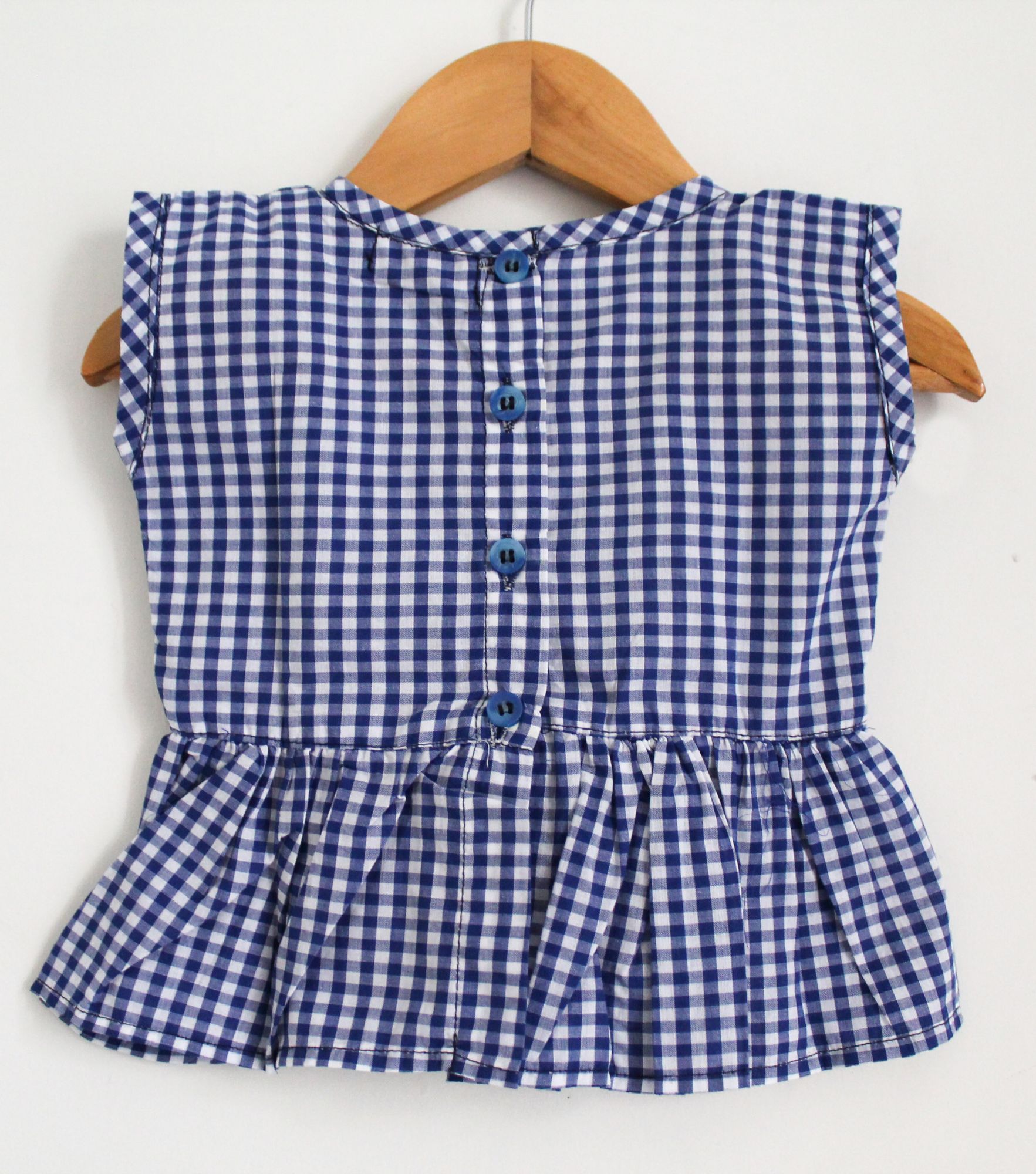 Woonie Sleeveless Checked Top With Pants - Blue