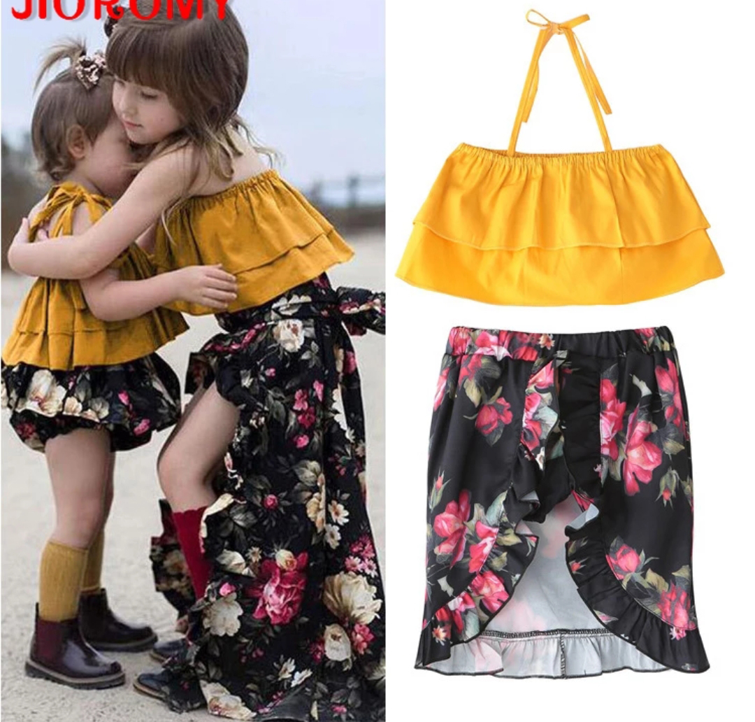 Woonie Sleeveless Top With Floral Skirt Attached Shorts - Yellow