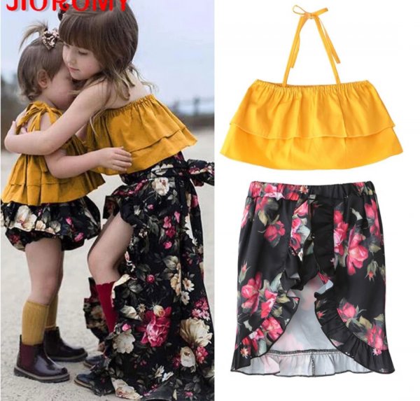 Image of Woonie Sleeveless Top With Floral Skirt Attached Shorts - Yellow