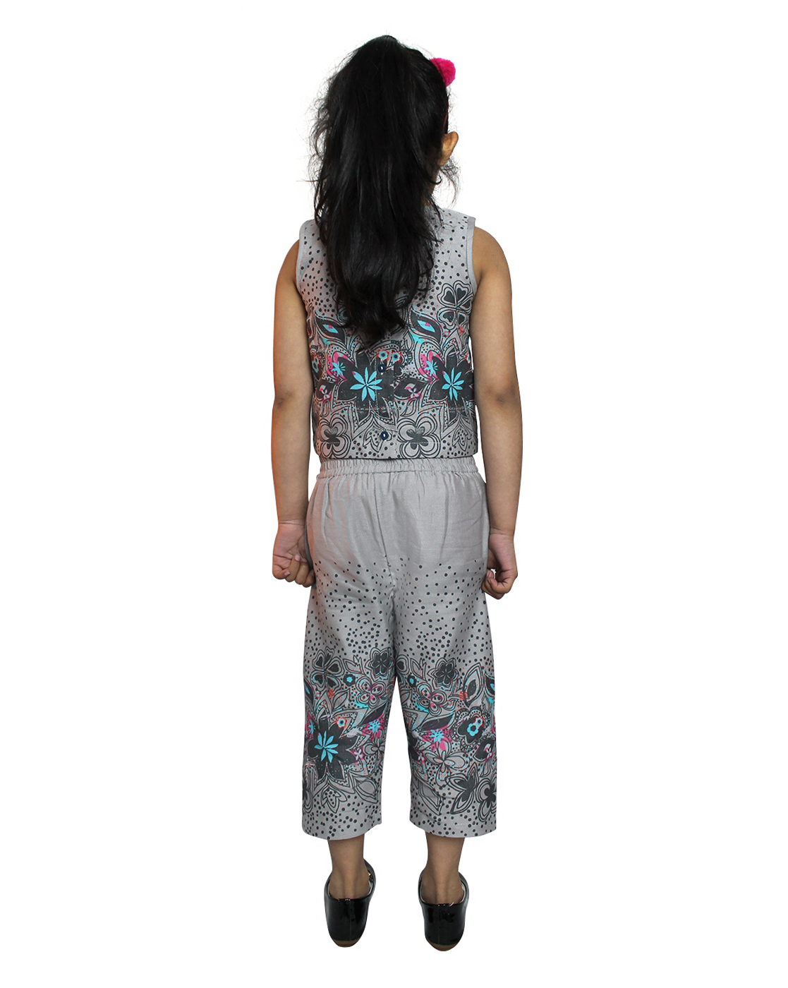 Woonie Floral Printed Sleeveless Top With Culottes- Grey