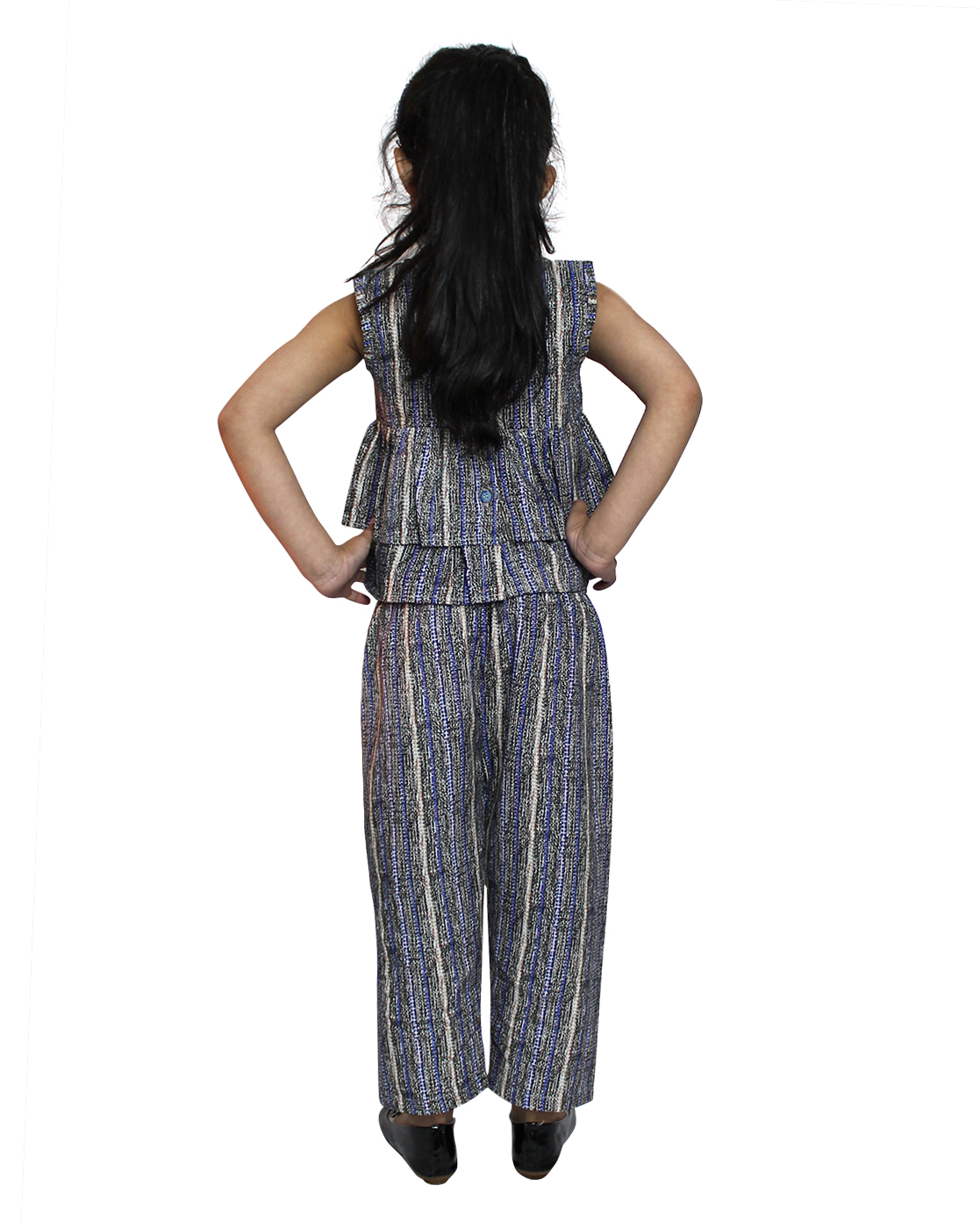 Woonie Printed Sleeveless Frill Top With Pant Blue