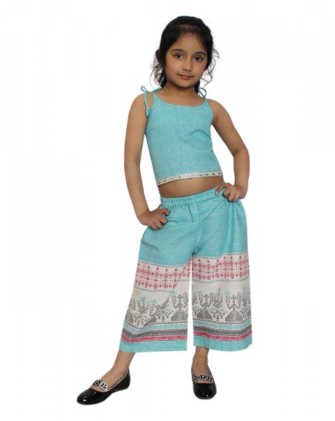 Image of Woonie Singlet Sleeveless Top With Wide Legged Motif Print Pant-Green