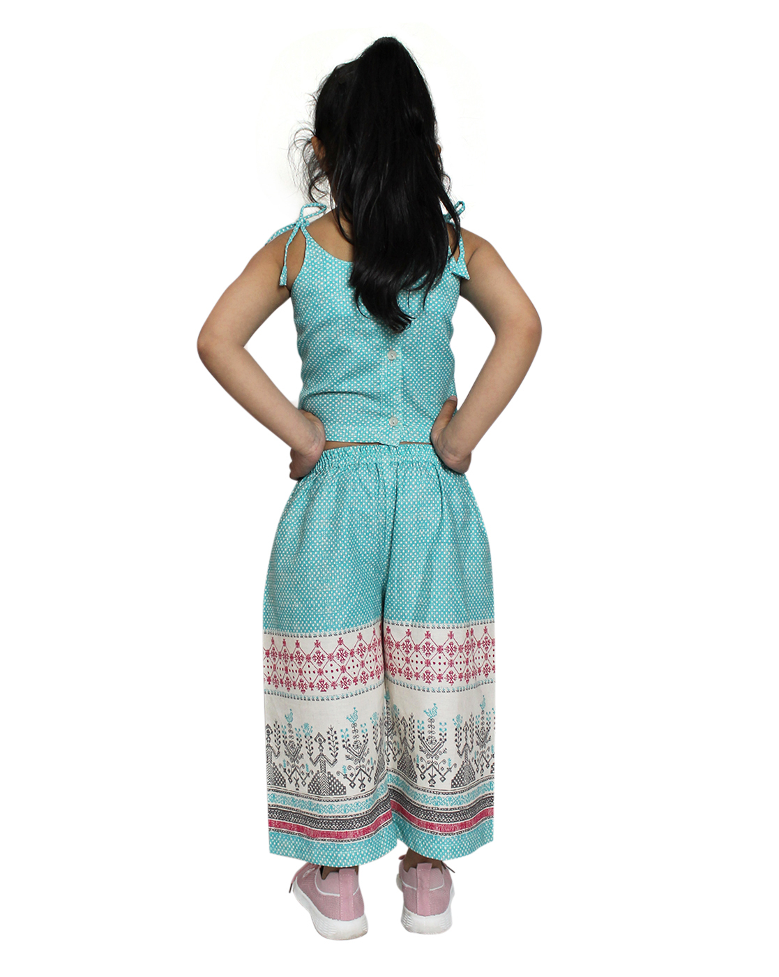 Woonie Singlet Sleeveless Top With Wide Legged Motif Print PantGreen