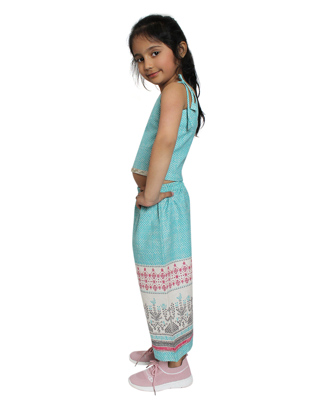 Woonie Singlet Sleeveless Top With Wide Legged Motif Print PantGreen