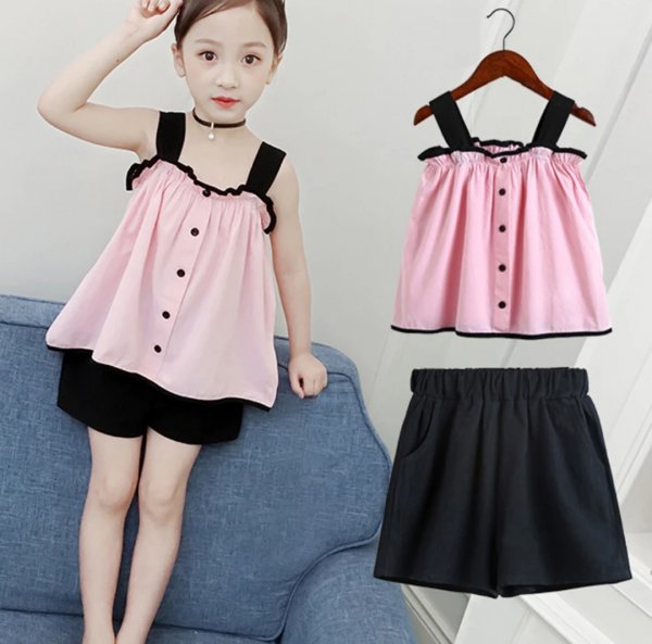 Image of Woonie Strap Top With Shorts-Pink