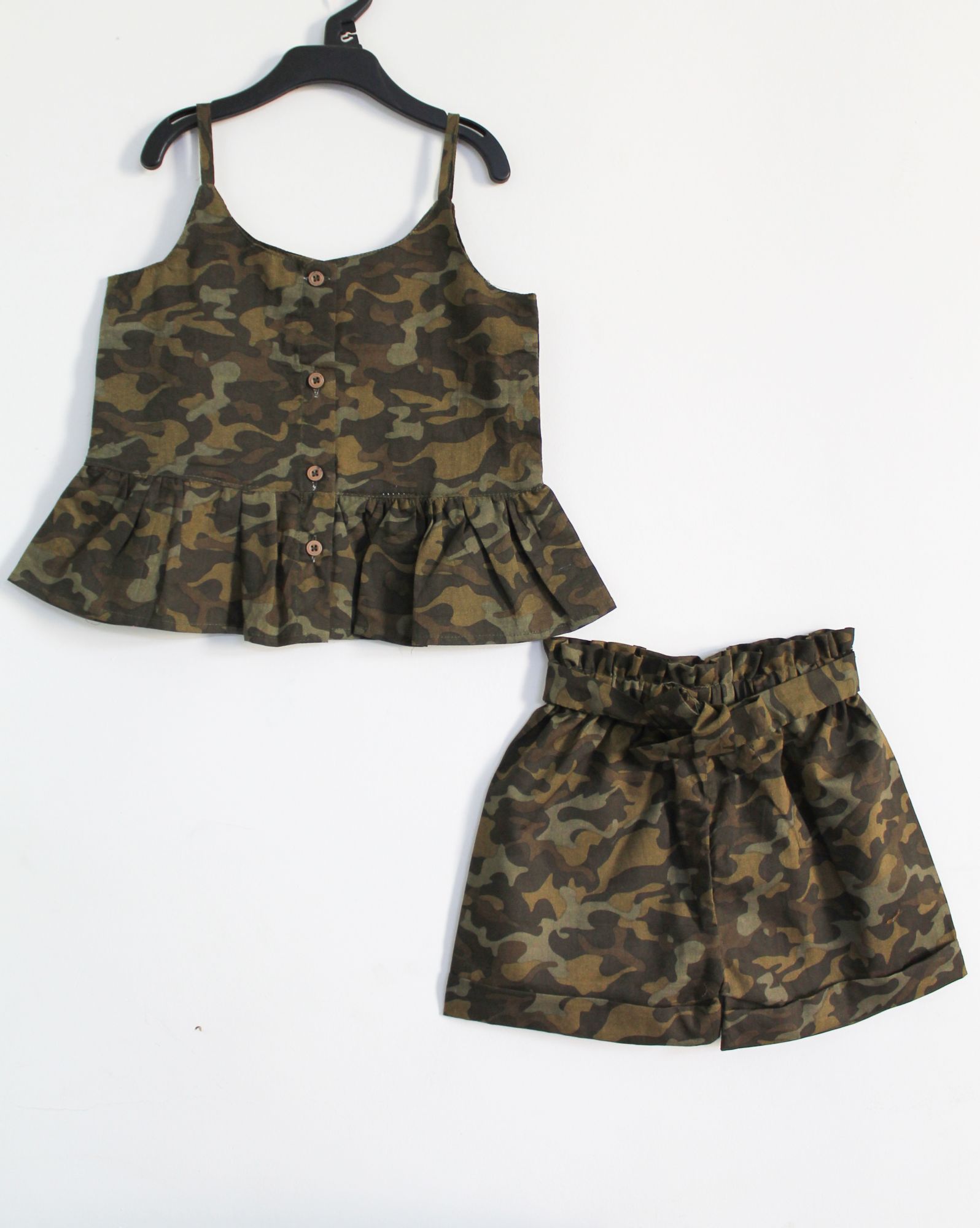 Woonie Sleeveless Camouflage Print Top With Shorts - Multi Colour
