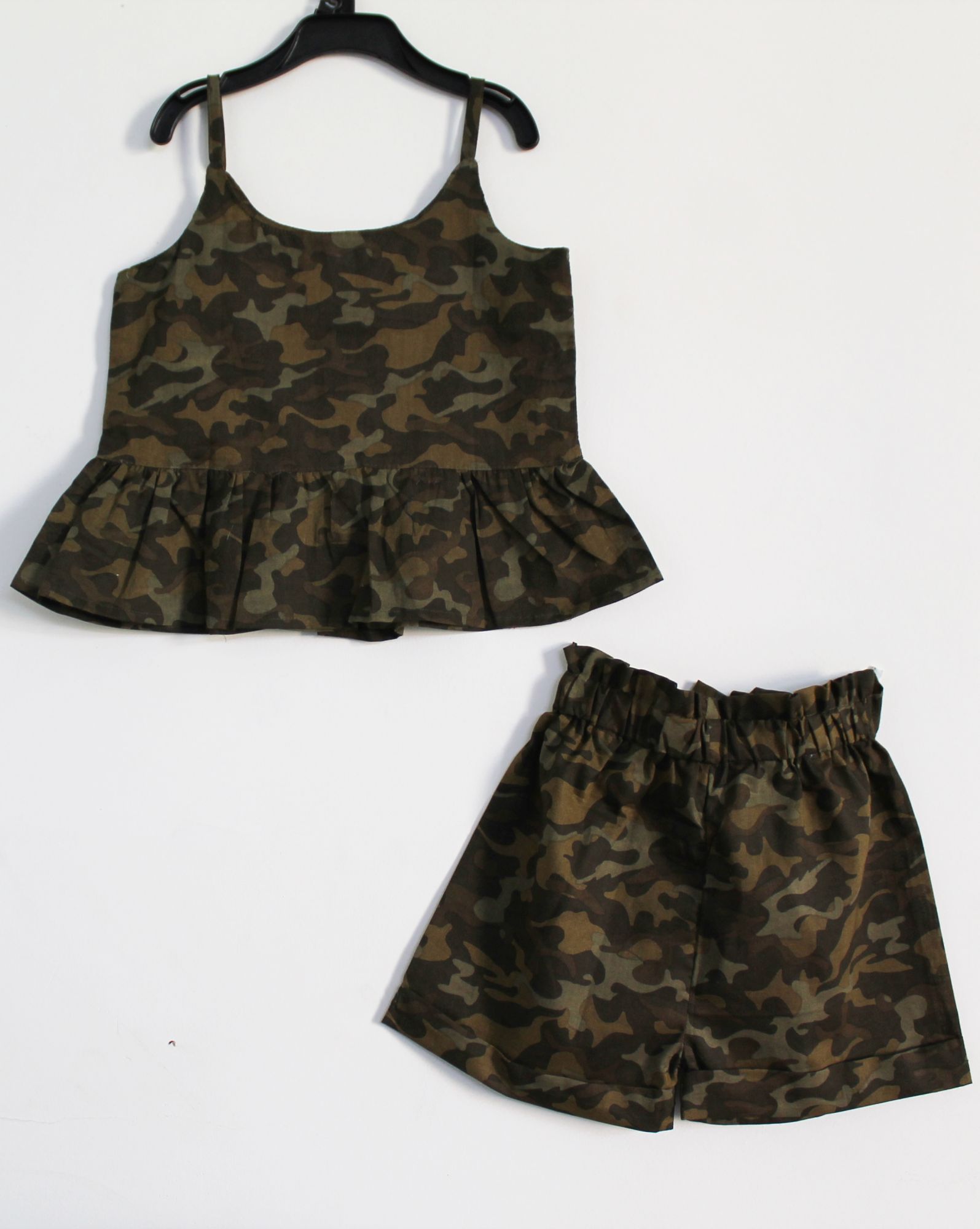 Woonie Sleeveless Camouflage Print Top With Shorts - Multi Colour
