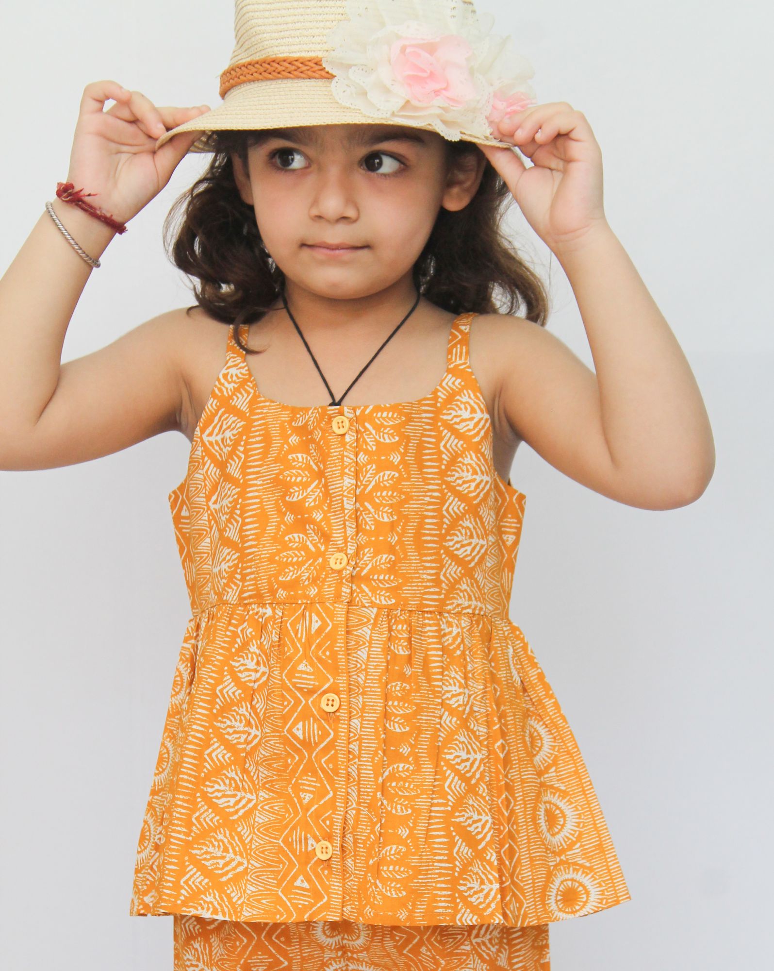Woonie Sleeveless Floral Top With Culottes-Yellow