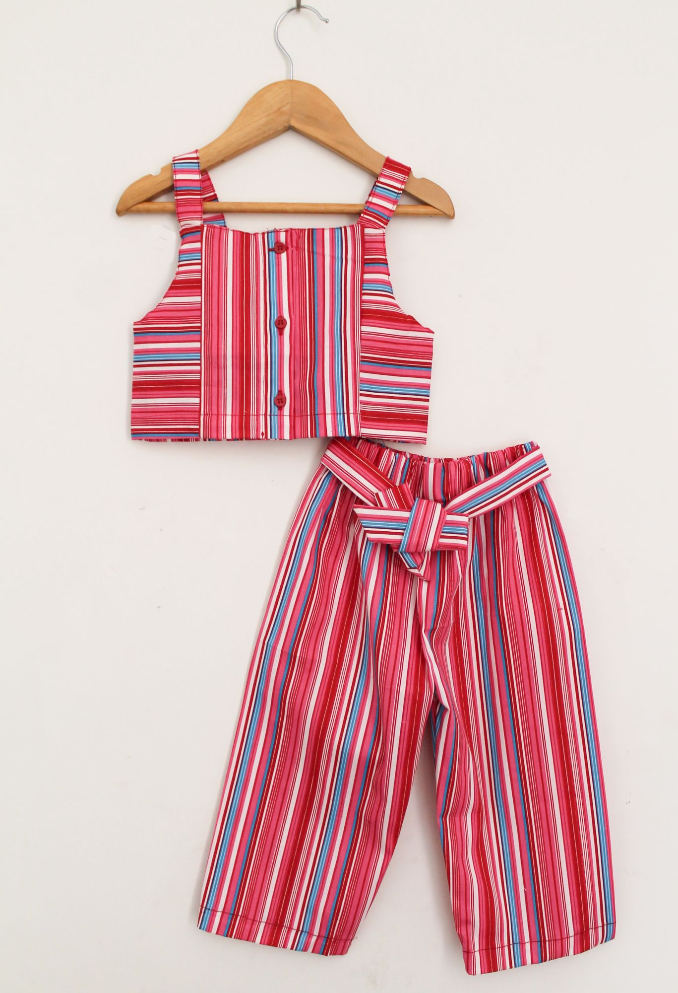 Woonie Striped Sleeveless Top With Pants - Pink