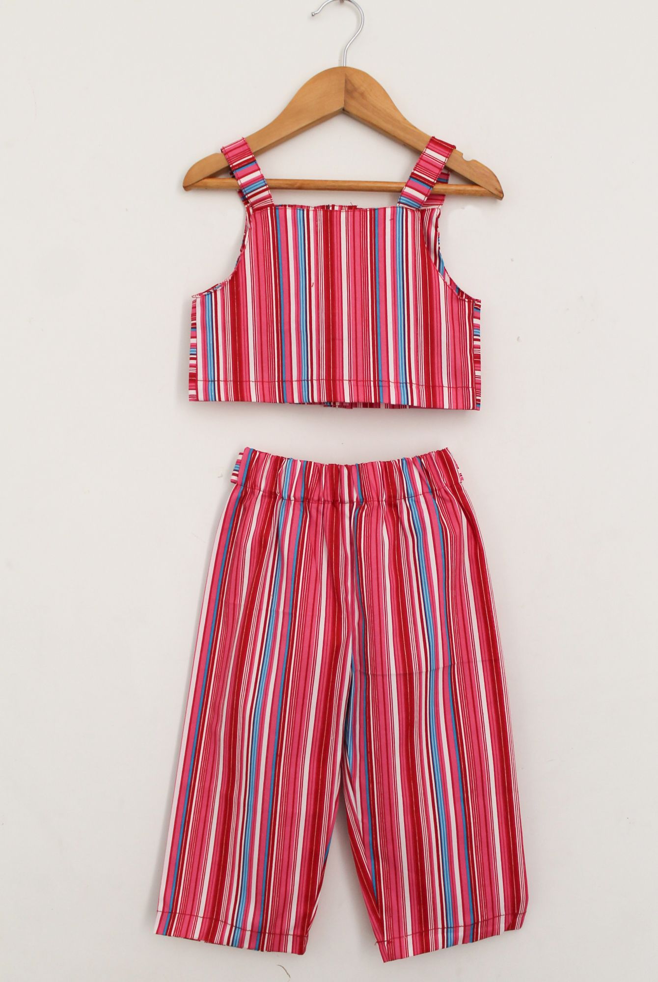 Woonie Striped Sleeveless Top With Pants - Pink