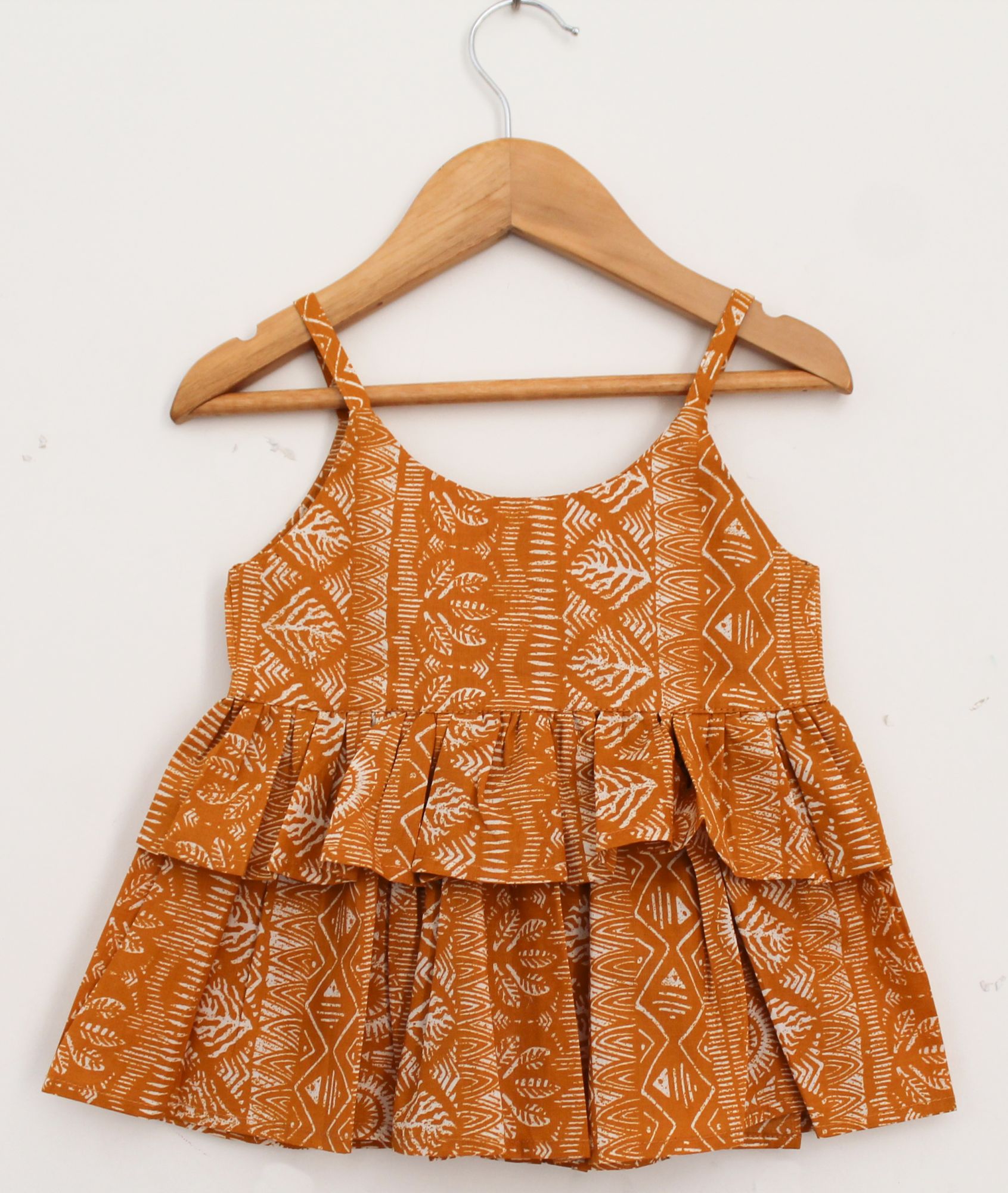 Woonie Cotton Layered Sleeveless Printed Top With Shorts  Yellow