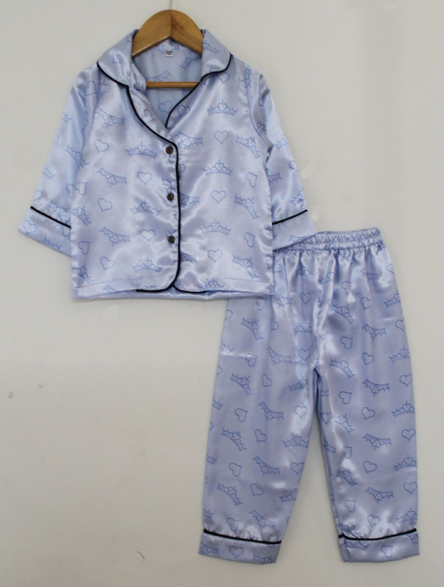 Woonie Full Sleeves All Over Heart Printed Night Suit - Blue
