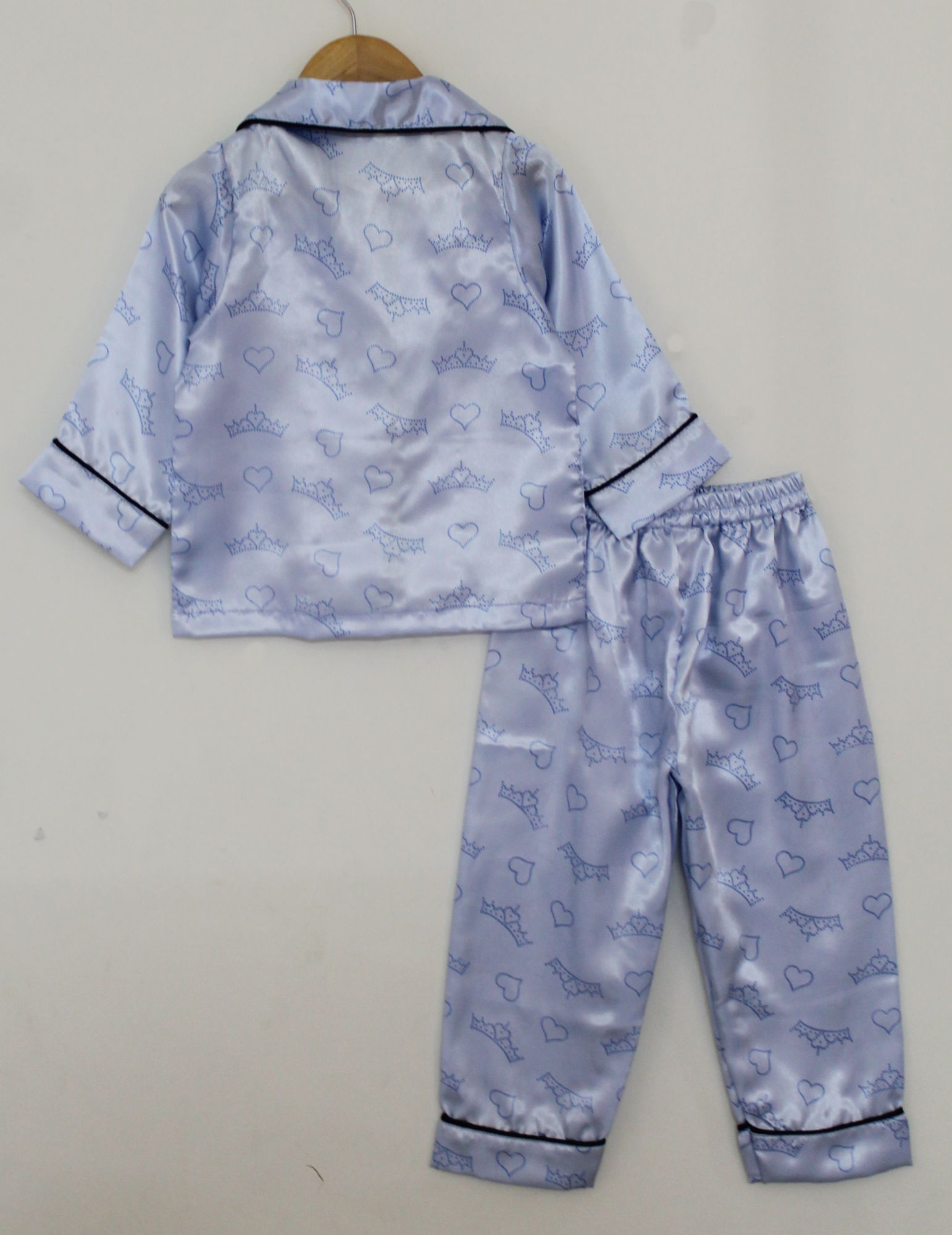 Woonie Full Sleeves All Over Heart Printed Night Suit - Blue