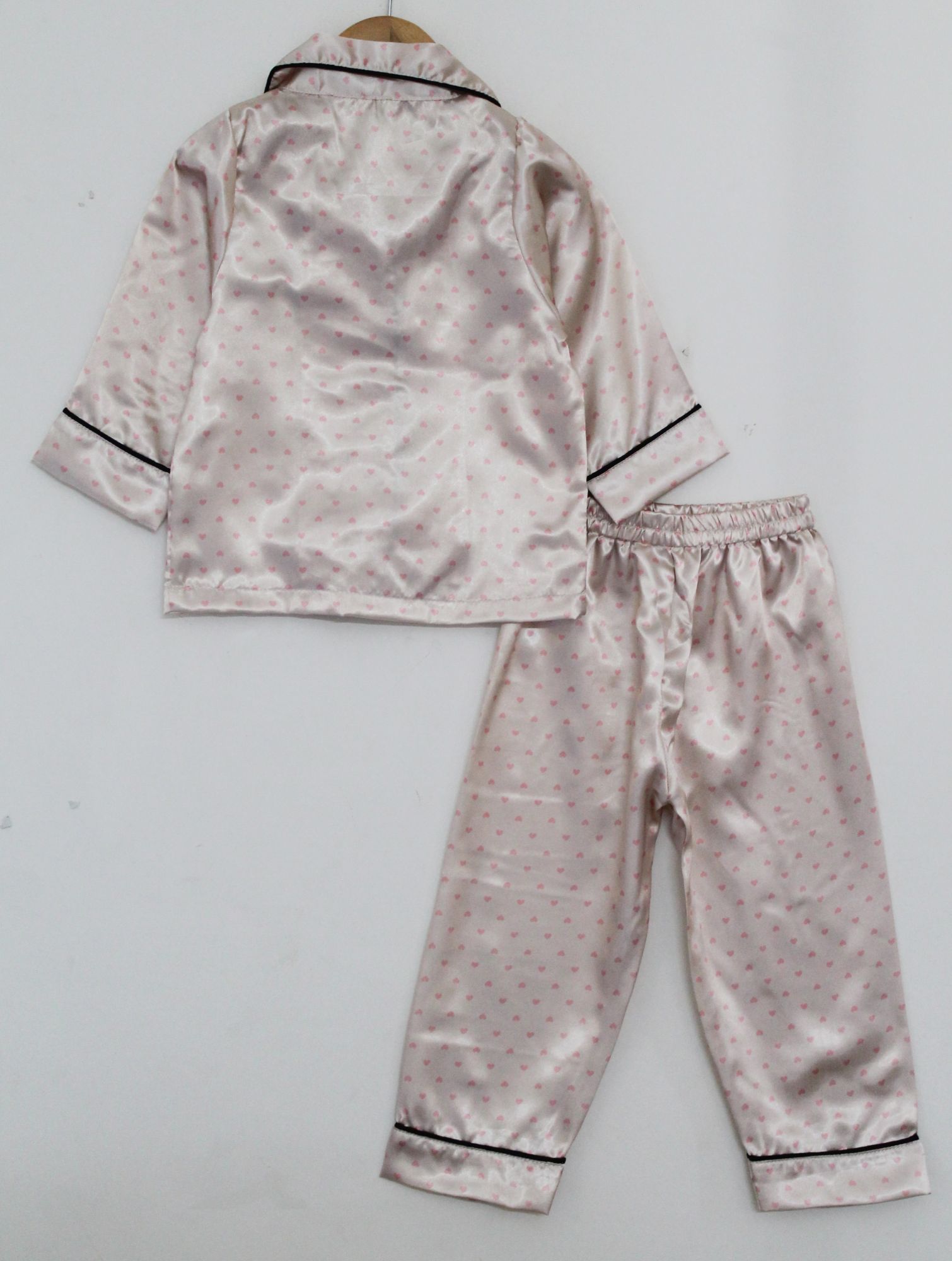 Woonie Full Sleeves All Over Heart Printed Night Suit  Beige
