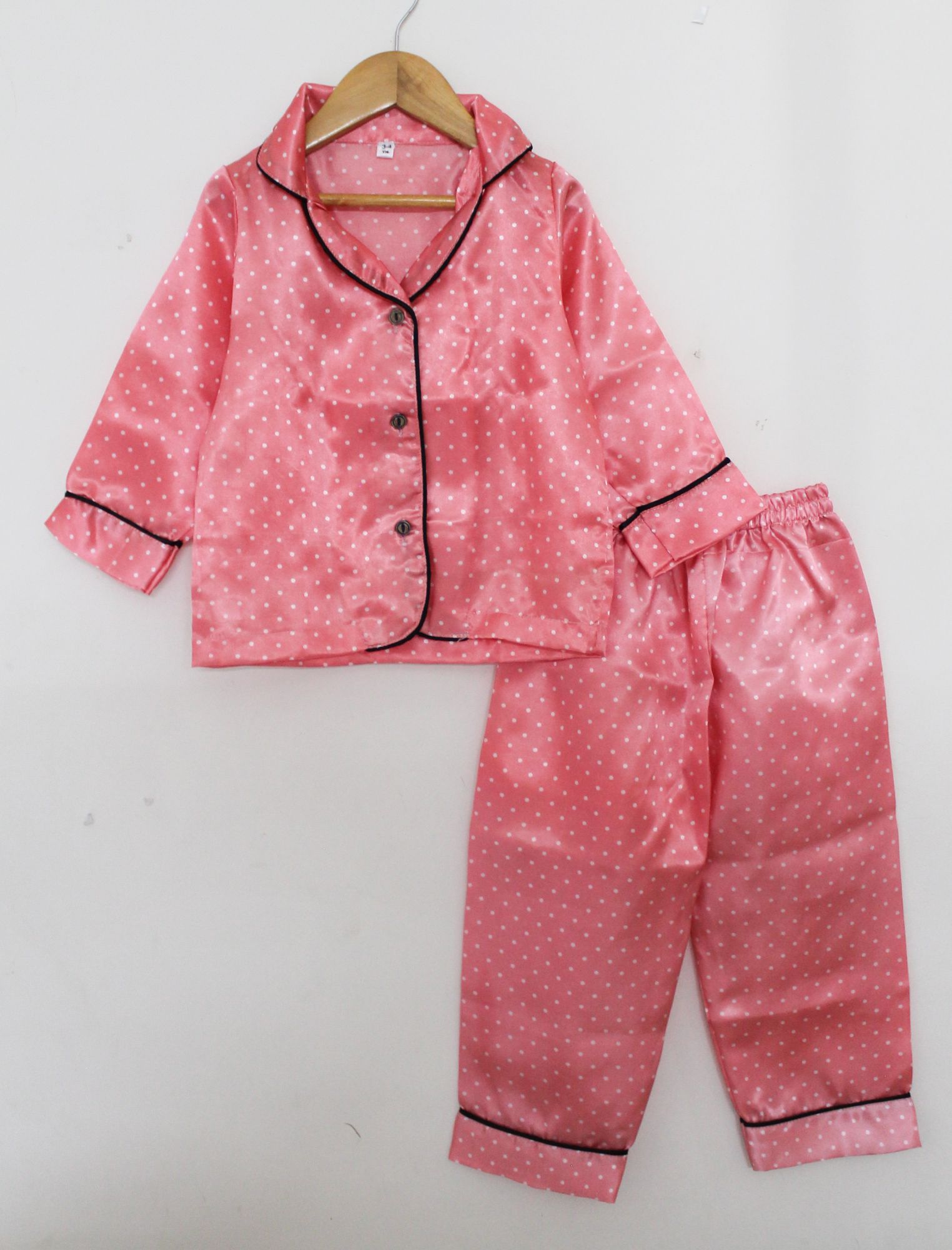 Woonie Full Sleeves Polka Dot Printed Night Suit - Peach