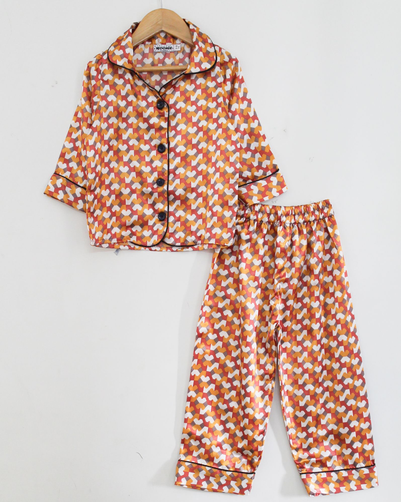 Woonie Full Sleeves Abstract Print Night Suit - Yellow & Peach
