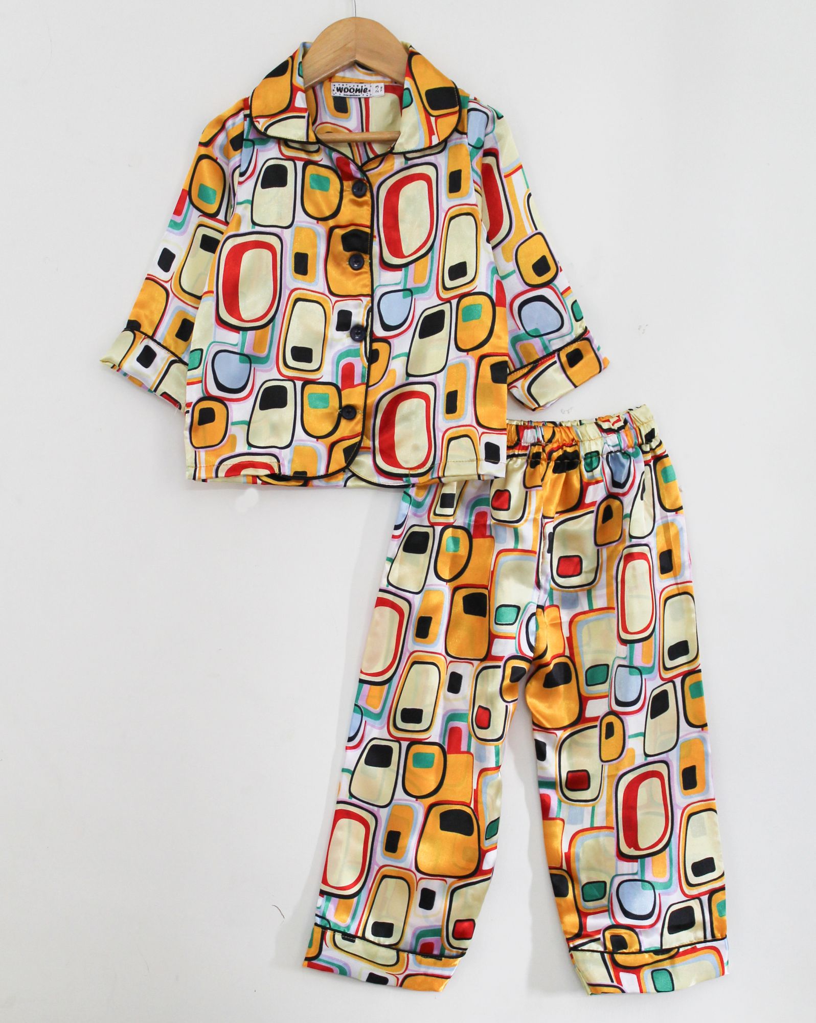 Woonie Full Sleeves Abstract Print Night Suit - Multi Colour