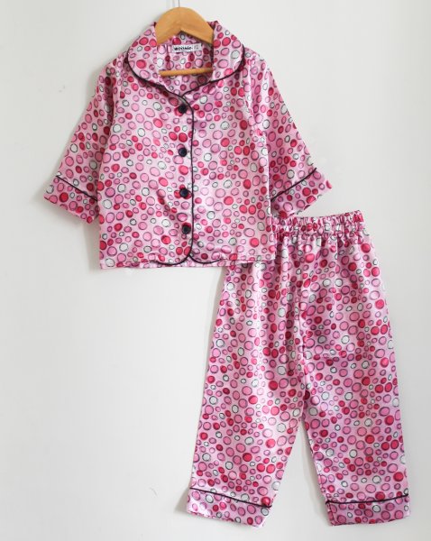 Image of Woonie Full Sleeves Circle Printed Night Suit - Pink