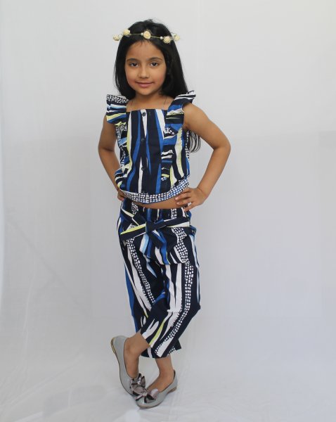 Image of Woonie Sleeveless Abstract Print Top With Pants - Blue