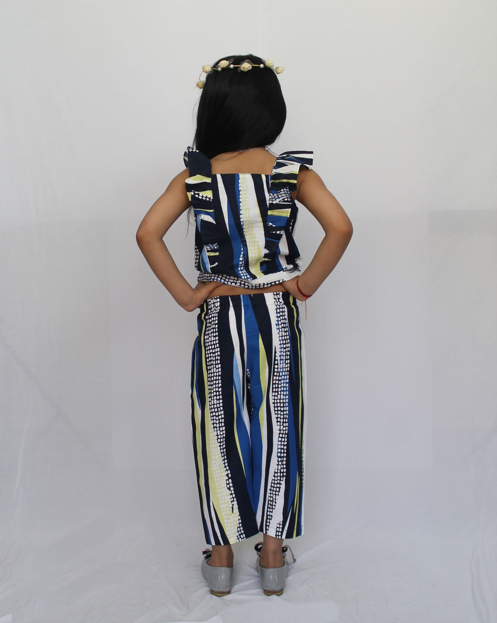 Woonie Sleeveless Abstract Print Top With Pants - Blue