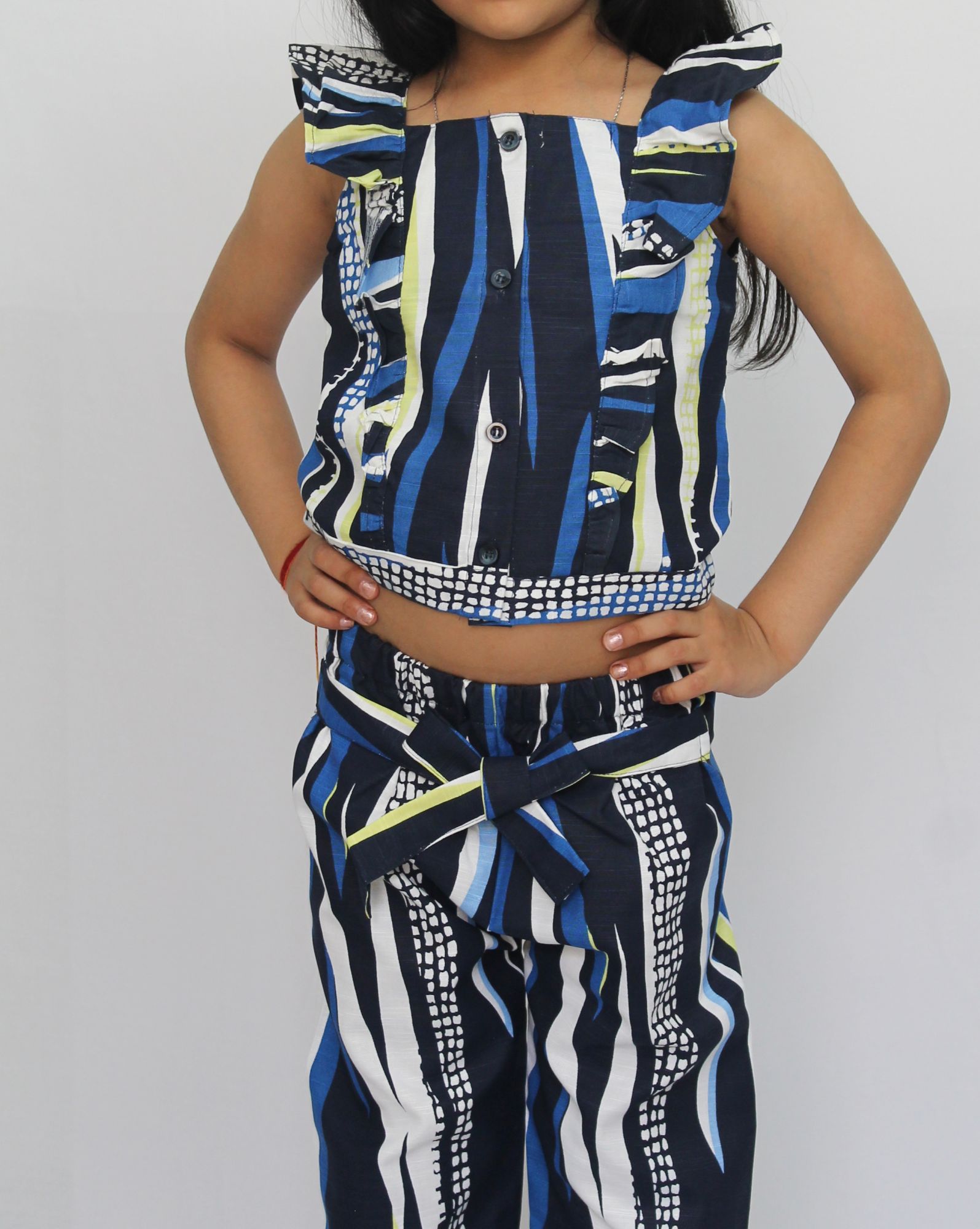 Woonie Sleeveless Abstract Print Top With Pants - Blue