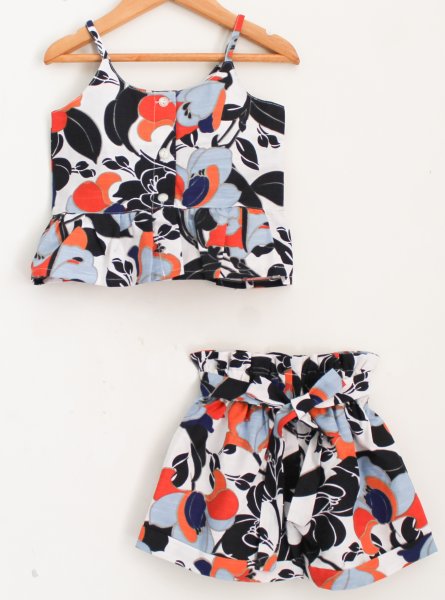 Image of Woonie Sleeveless Abstract Floral Design Top With Shorts - Multi Color