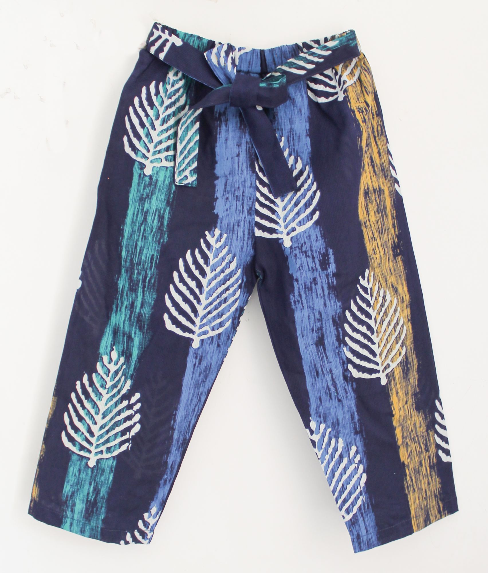 Woonie Sleeveless Leaves Print Top With Pants  Blue