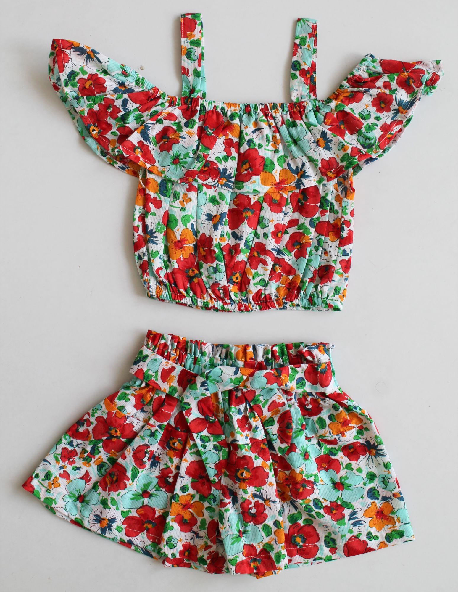 Woonie Short Sleeves Floral Print Top With Skorts - Multi Colour