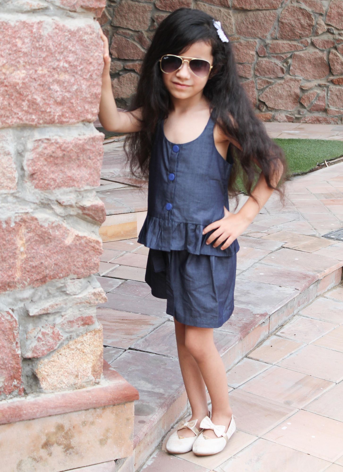 Woonie Sleeveless Solid Colour Top With Shorts - Blue