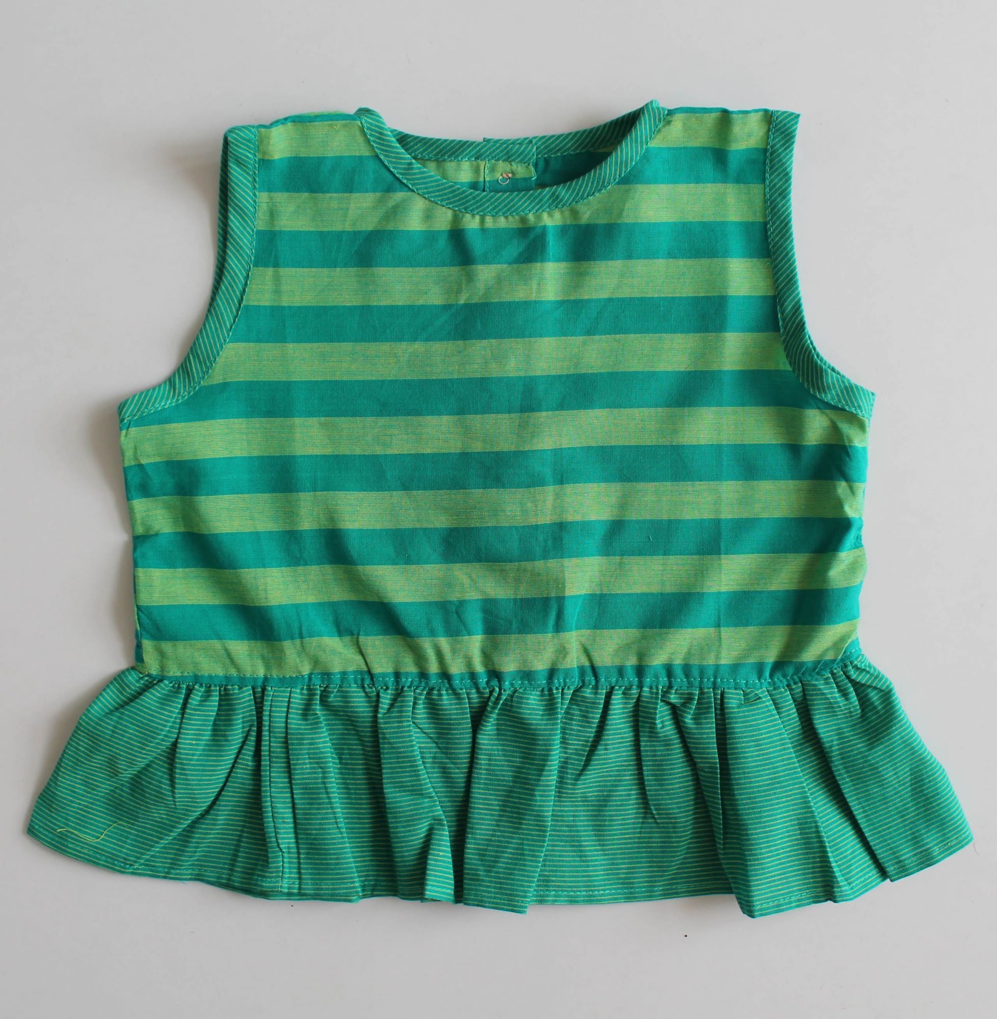 Woonie Sleeveless Striped Top With Pants & Face Mask - Green