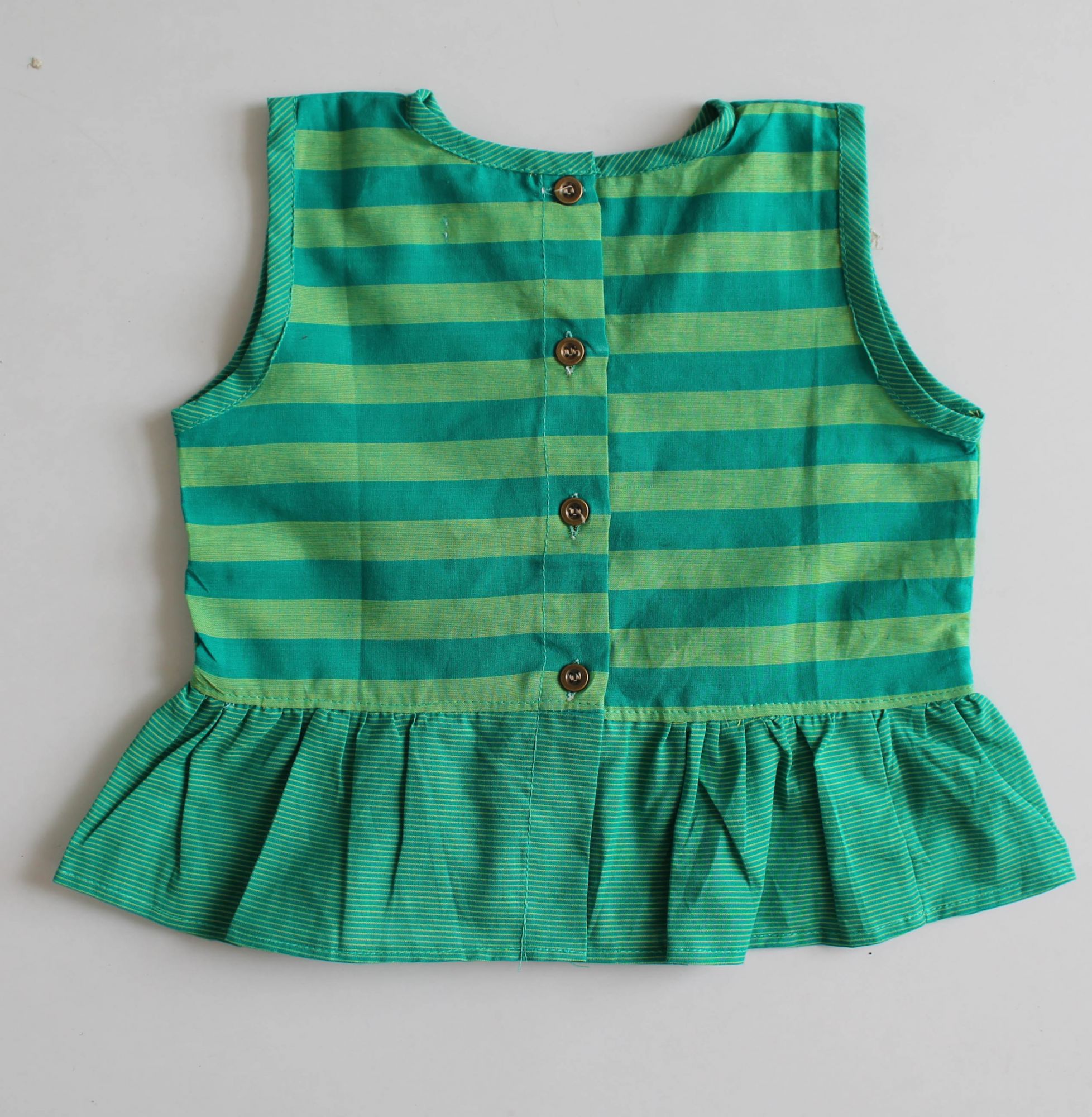 Woonie Sleeveless Striped Top With Pants & Face Mask - Green