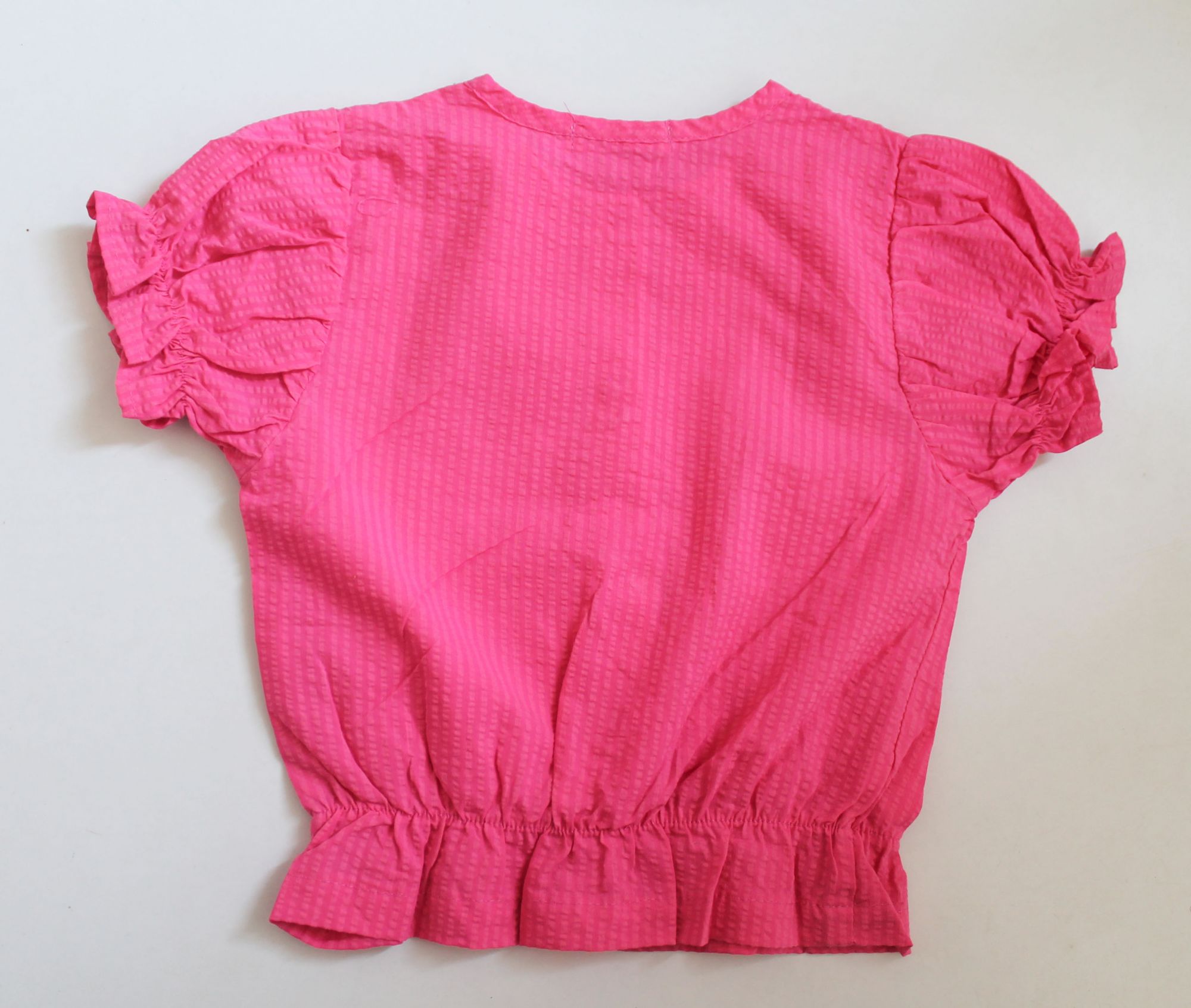Woonie Short Puffed Sleeves Self Design Top With Shorts - Pink