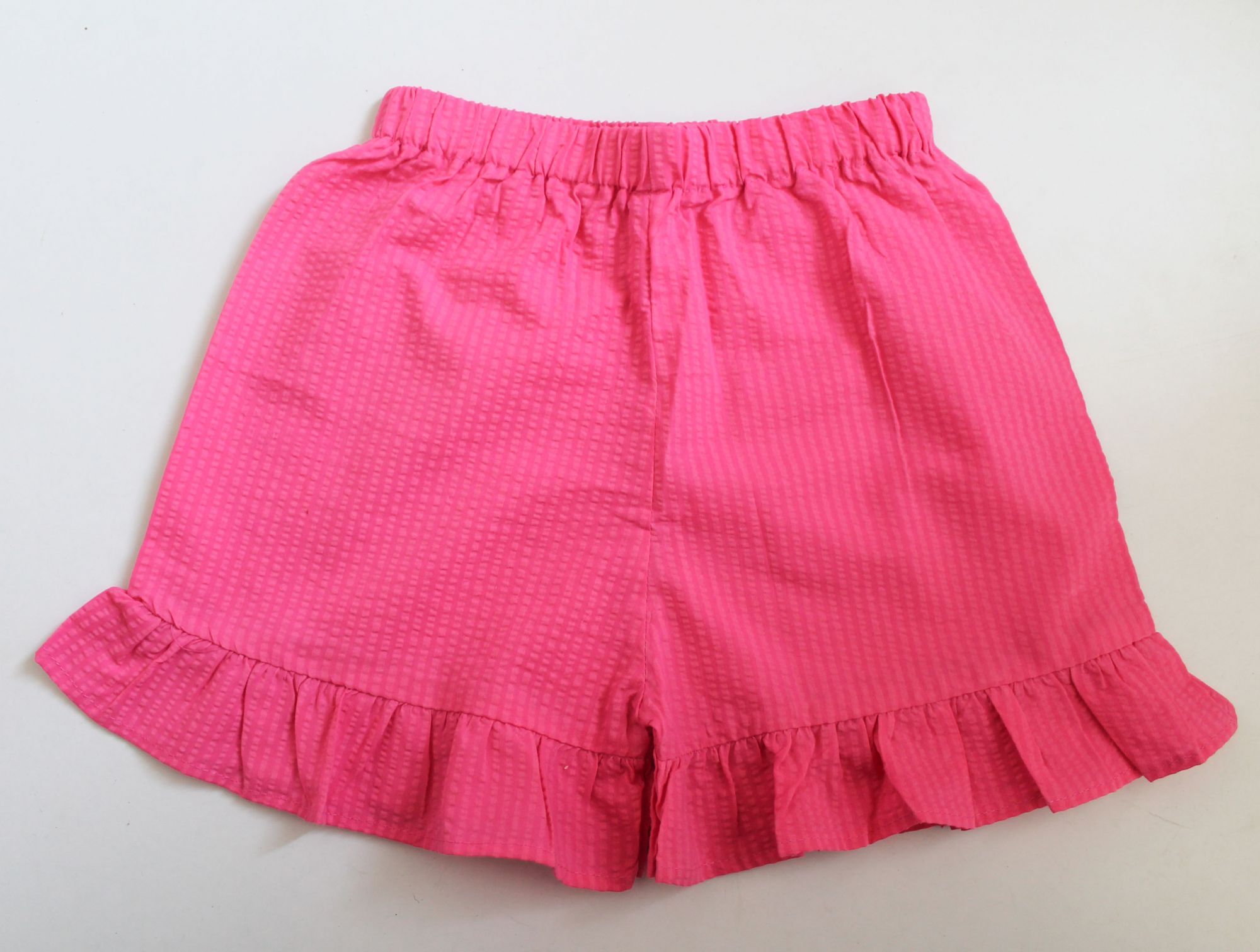 Woonie Short Puffed Sleeves Self Design Top With Shorts - Pink