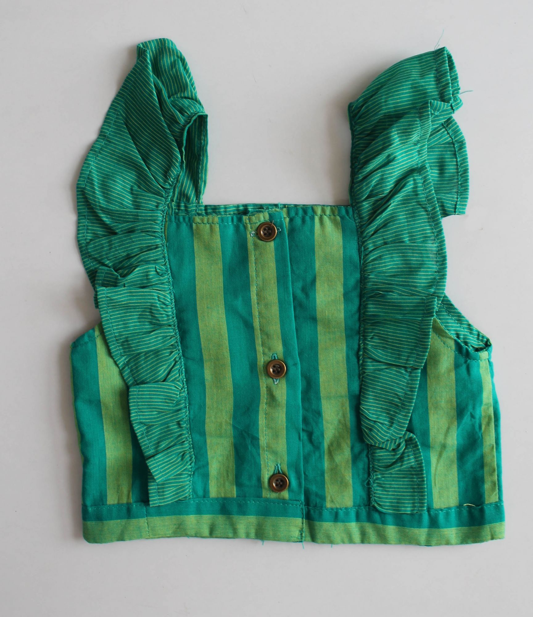 Woonie Sleeveless Ruffled Stripe Top With Pants - Green