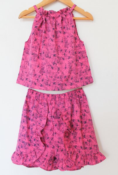 Image of Woonie Sleeveless Butterfly Printed Top And Shorts Set - Pink