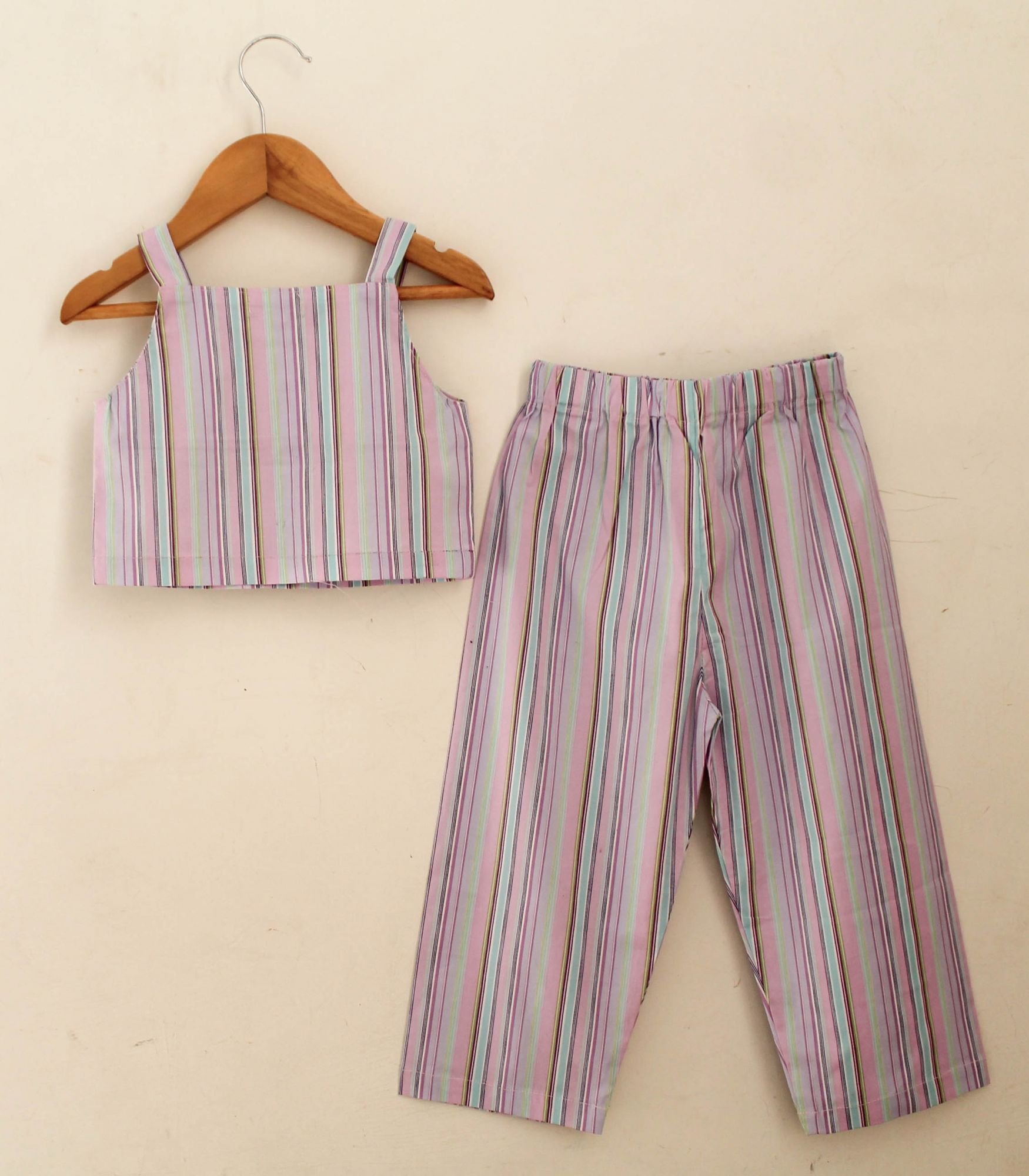 Woonie Sleeveless Stripped Top & Pant Set-Lavender