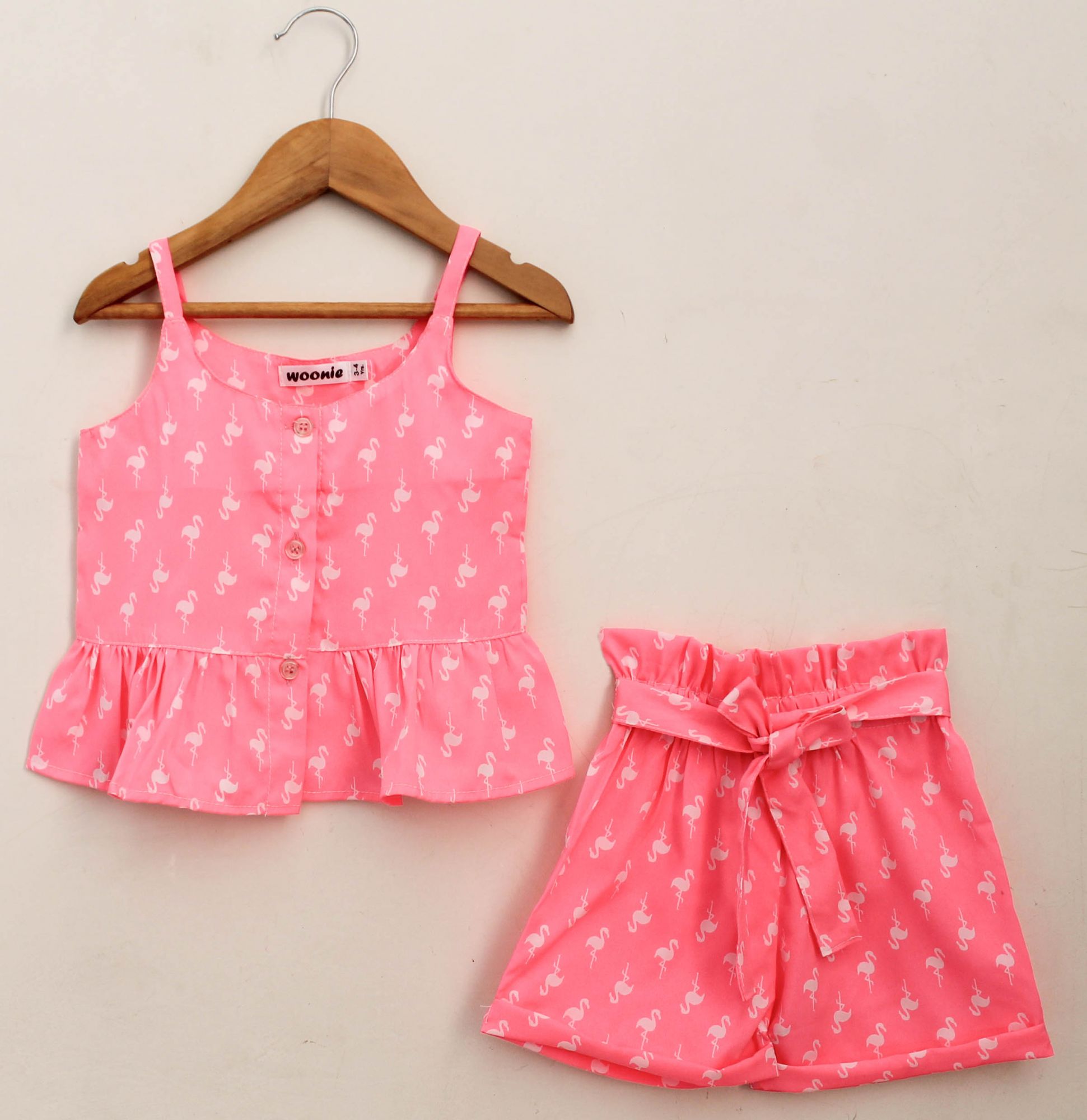 Woonie Sleeveless Printed Top With Shorts-Pink