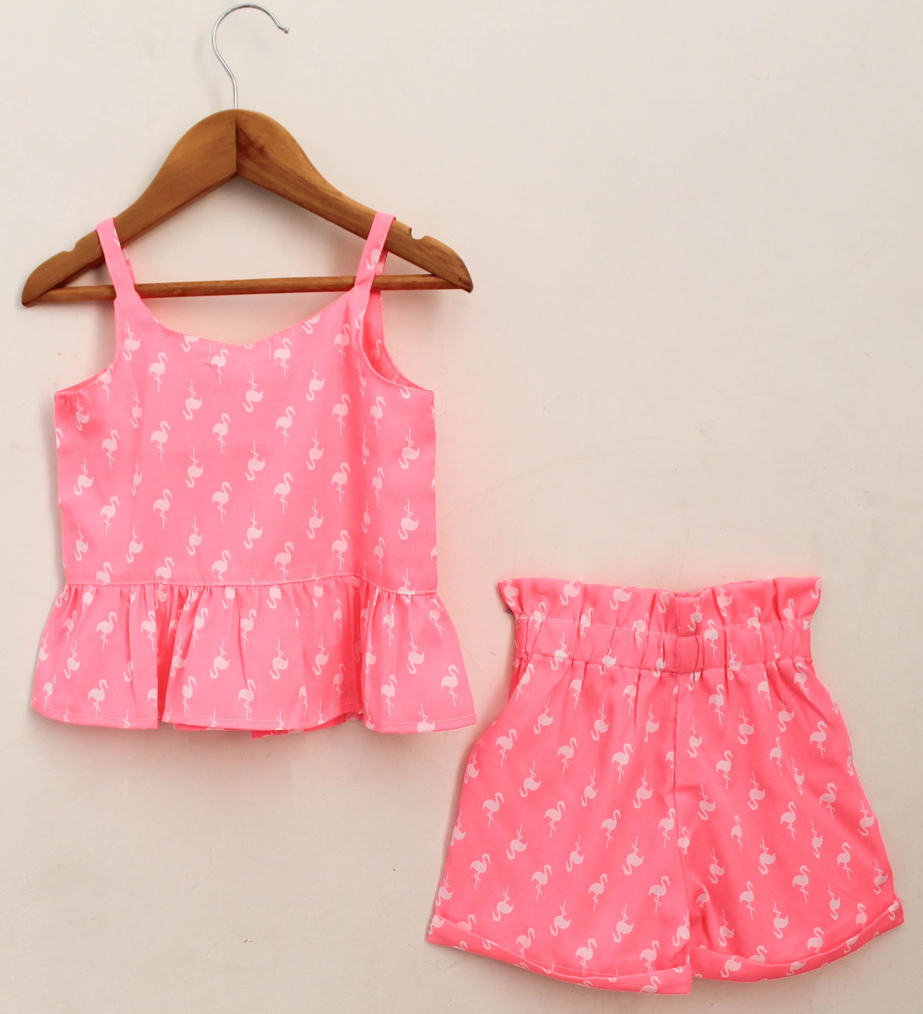 Woonie Sleeveless Printed Top With Shorts-Pink