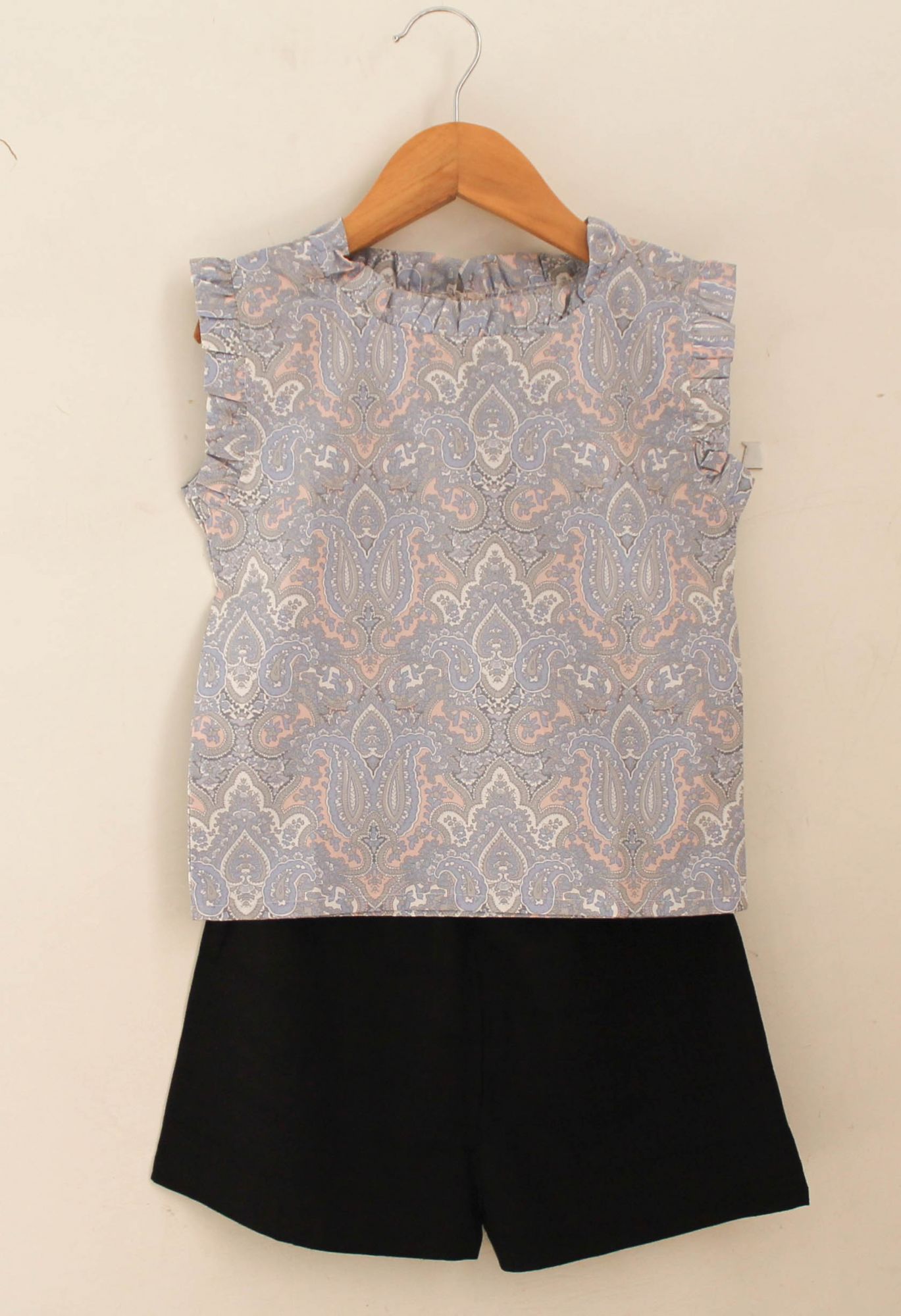 Woonie Sleeveless Printed Top With Shorts-Light Blue