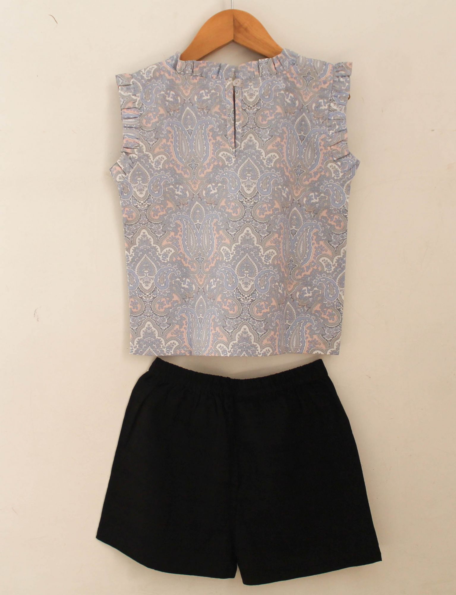 Woonie Sleeveless Printed Top With Shorts-Light Blue