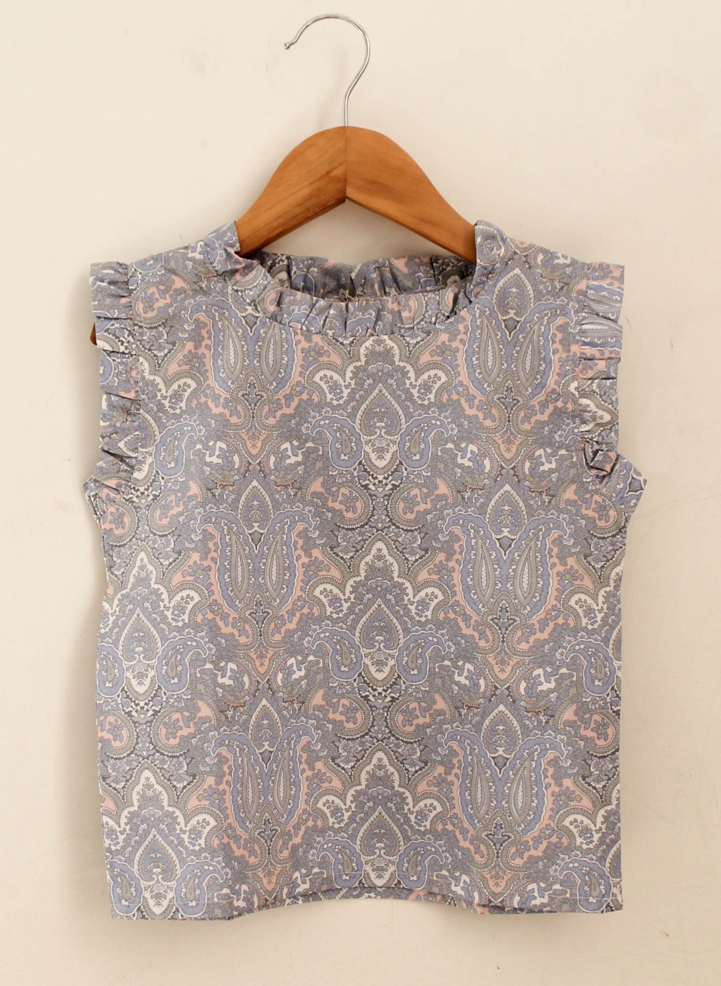 Woonie Sleeveless Printed Top With Shorts-Light Blue