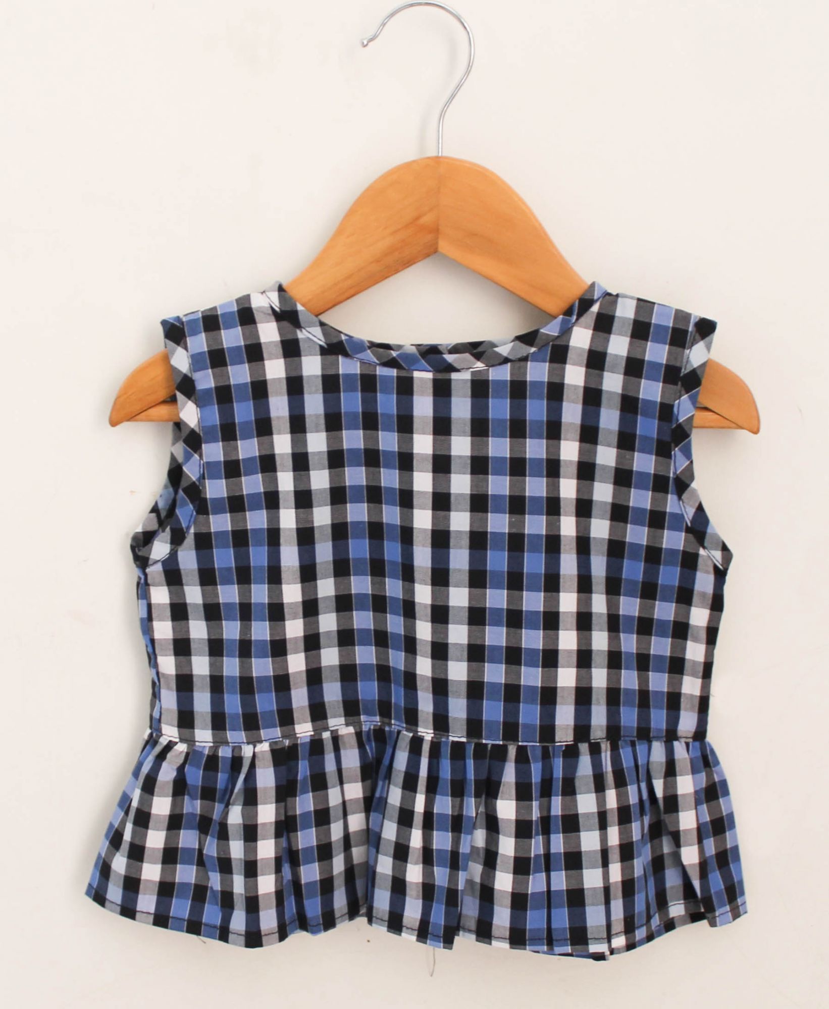 Woonie Sleeveless Checked Top With Pant-Blue