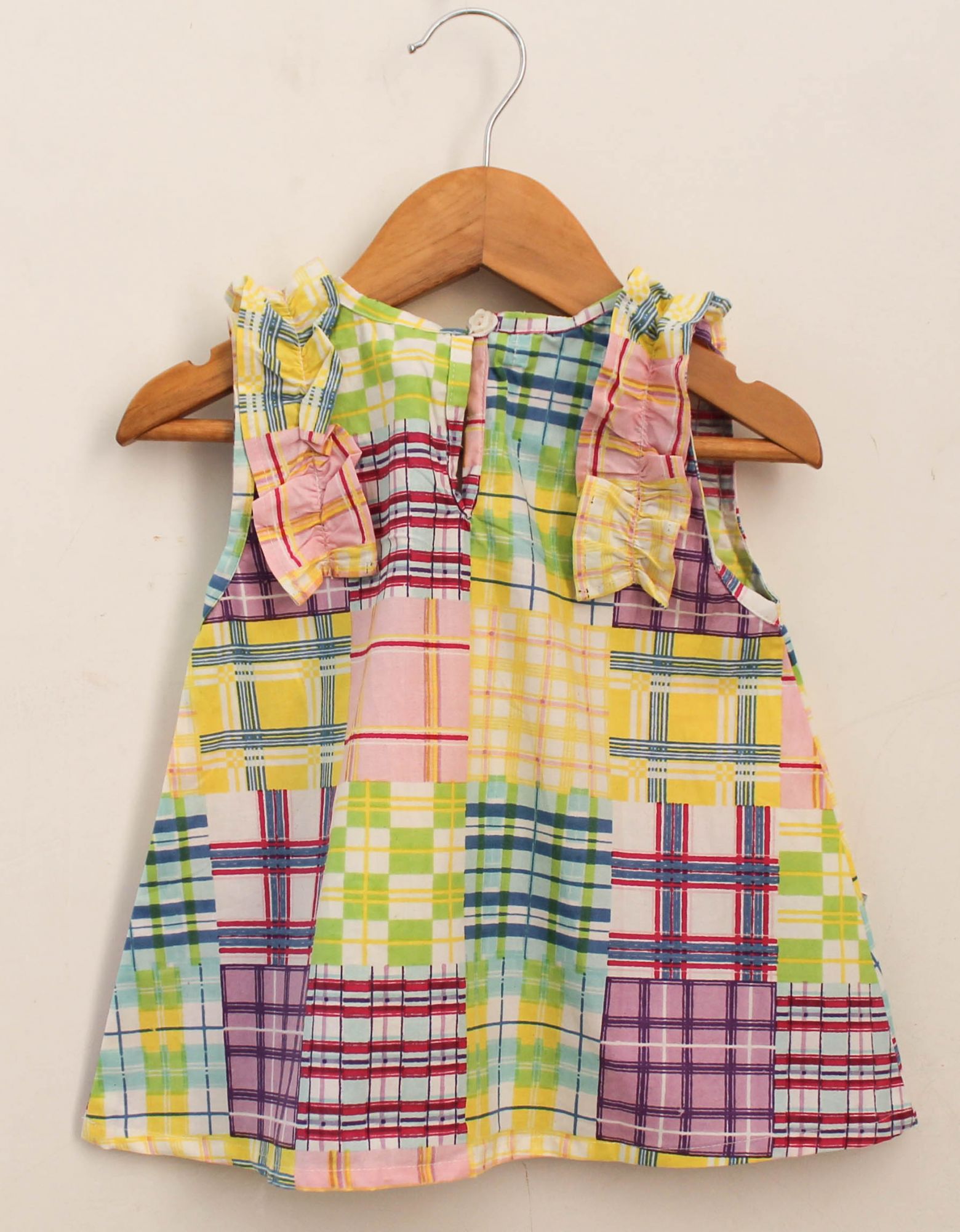 Woonie Sleeveless Checks Print Ruffle Top With Shorts-Multicolored