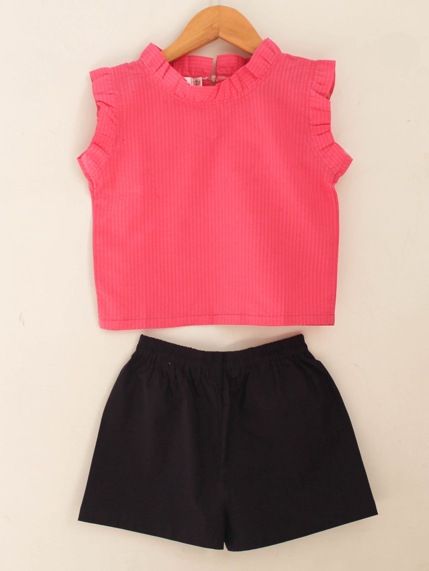Woonie Sleeveless Solid Printed Top With Shorts-Pink