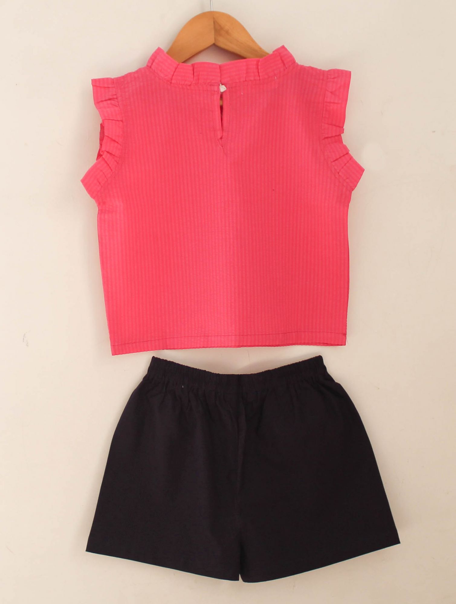 Woonie Sleeveless Solid Printed Top With Shorts-Pink