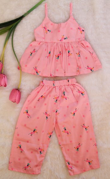 Image of Woonie Sleeveless Unicorn Printed Top With Pant-Pink