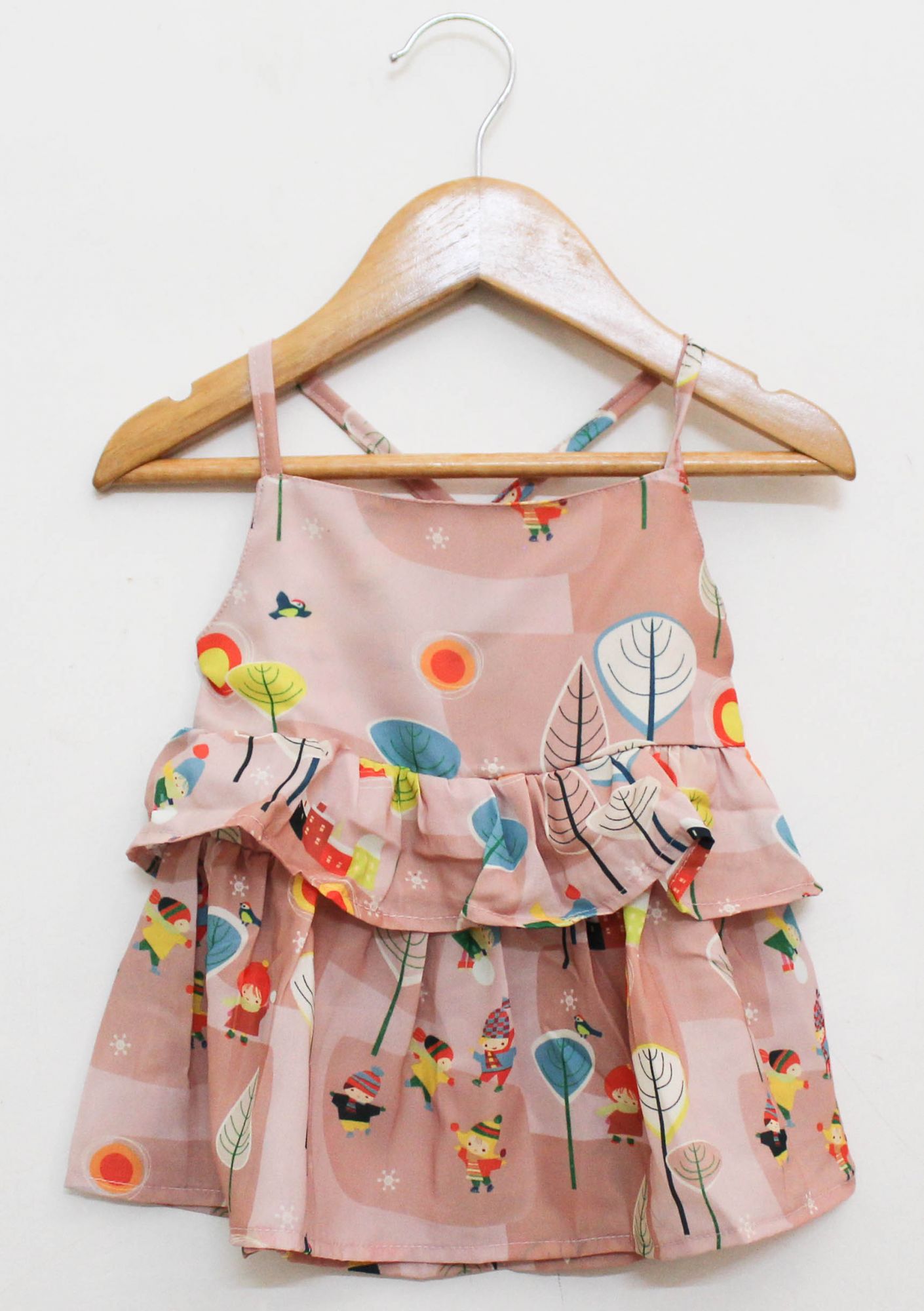 Woonie Sleeveless Digital Printed Cross Back Detailing Top With Culottes-Beige