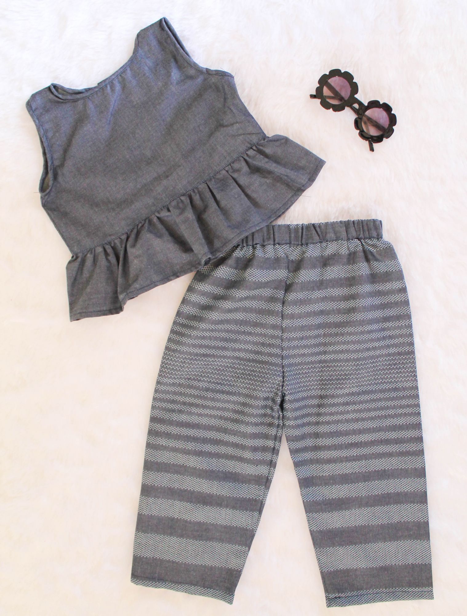Woonie Sleeveless Peplum Top With Stripped Pant-Blue