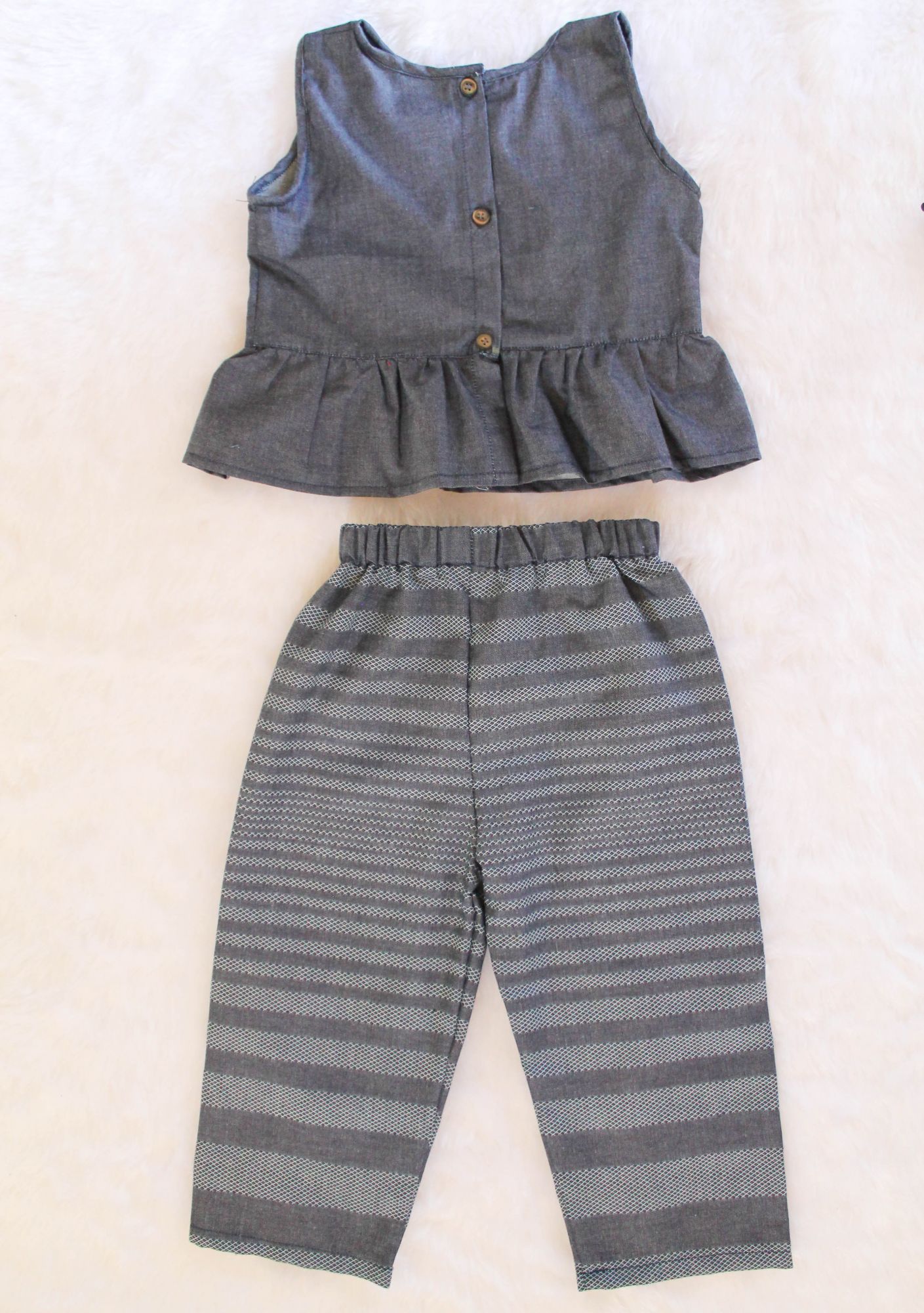 Woonie Sleeveless Peplum Top With Stripped Pant-Blue