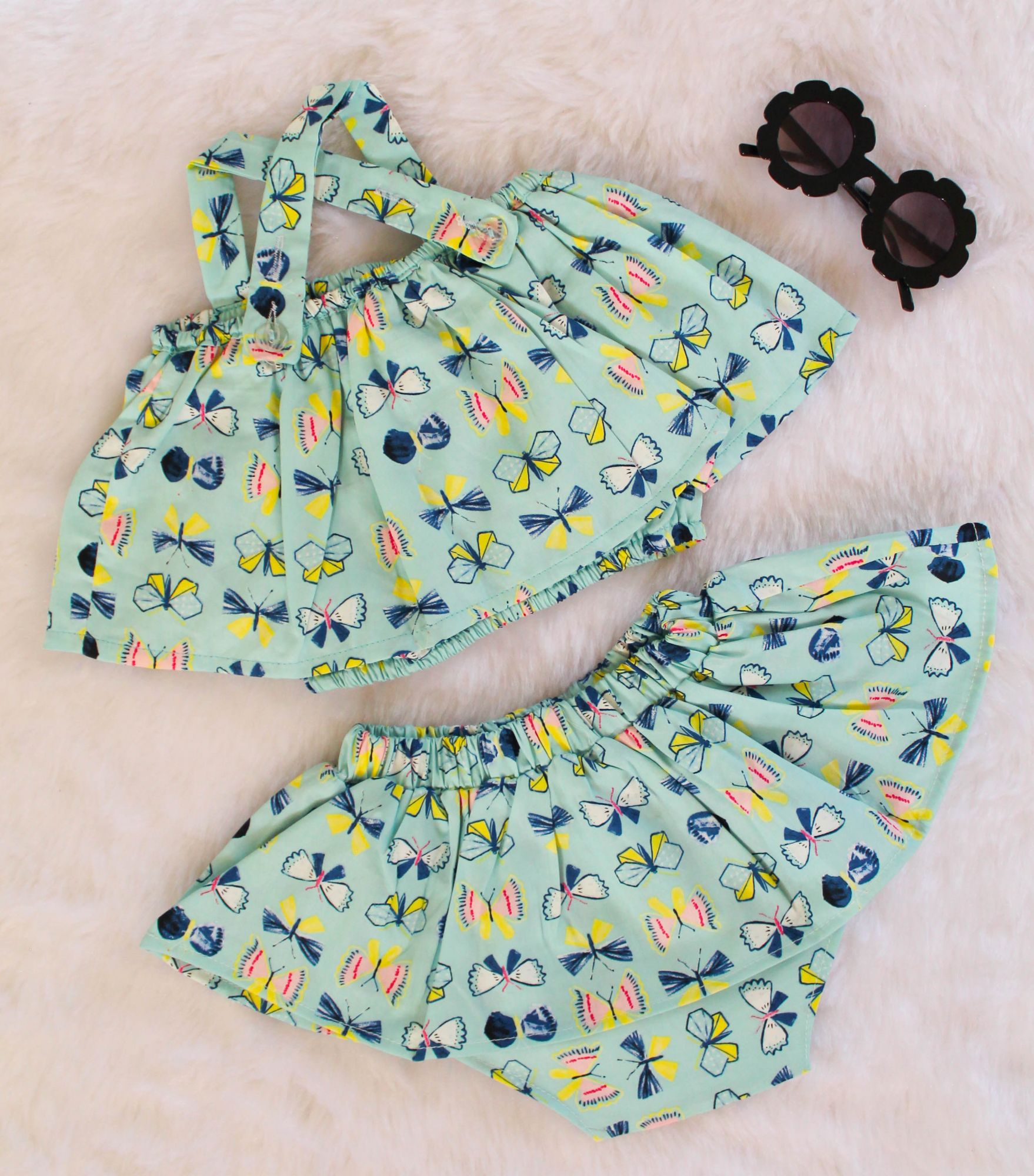 Woonie Sleeveless Stylish Skirt Set With Attached Bloomer Green